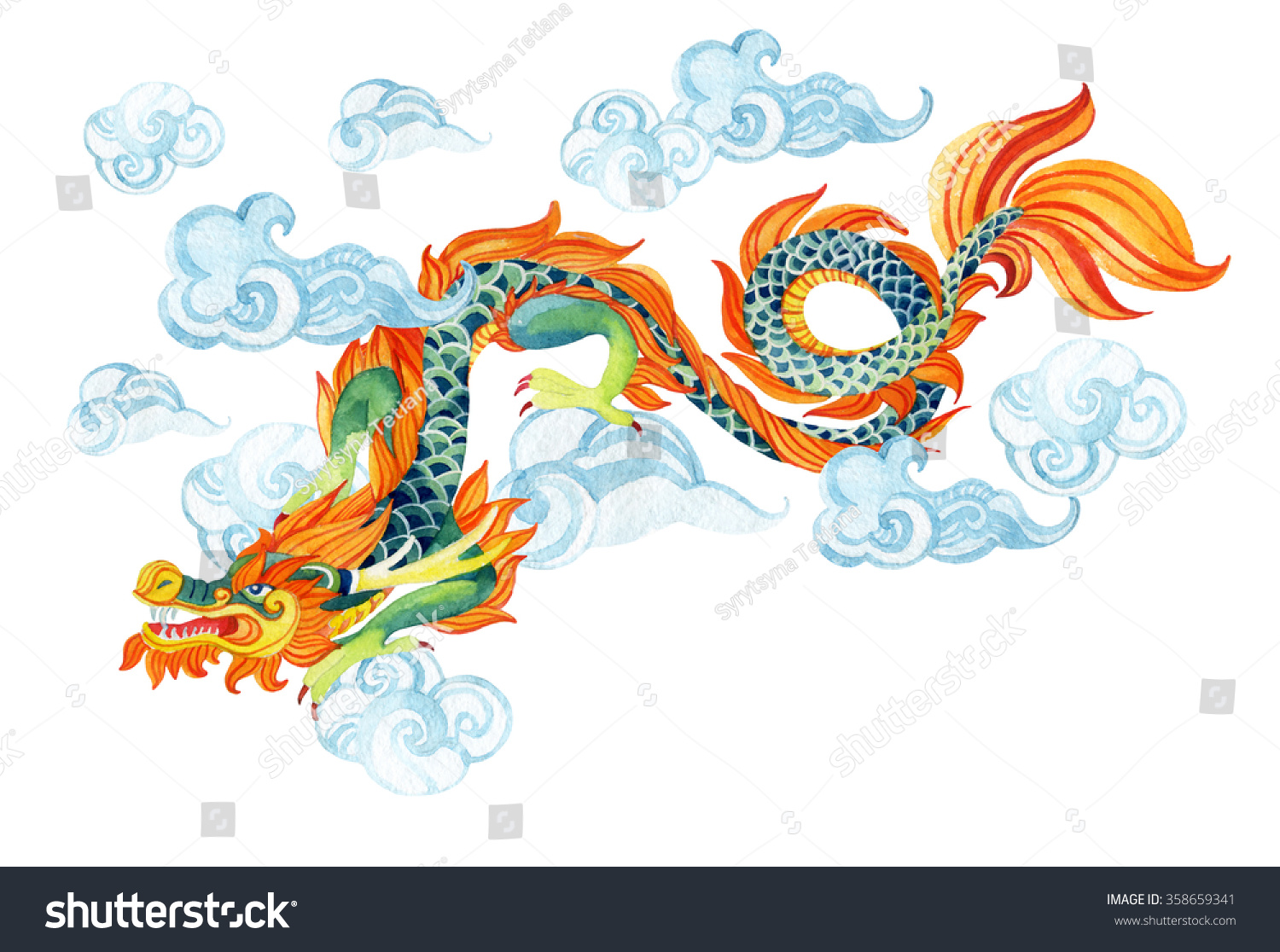 Chinese Dragon Traditional Symbol Dragon Watercolor Stock Illustration ...