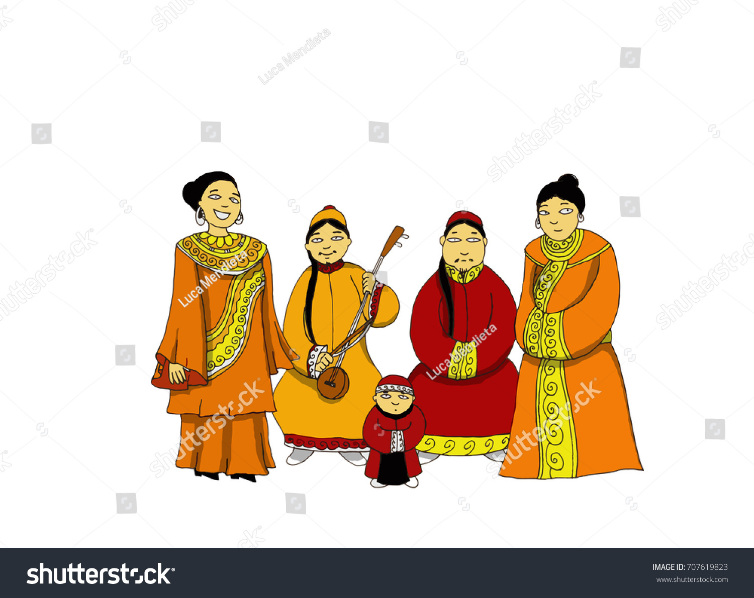 chinese-family-traditional-chinese-clothing-stock-illustration