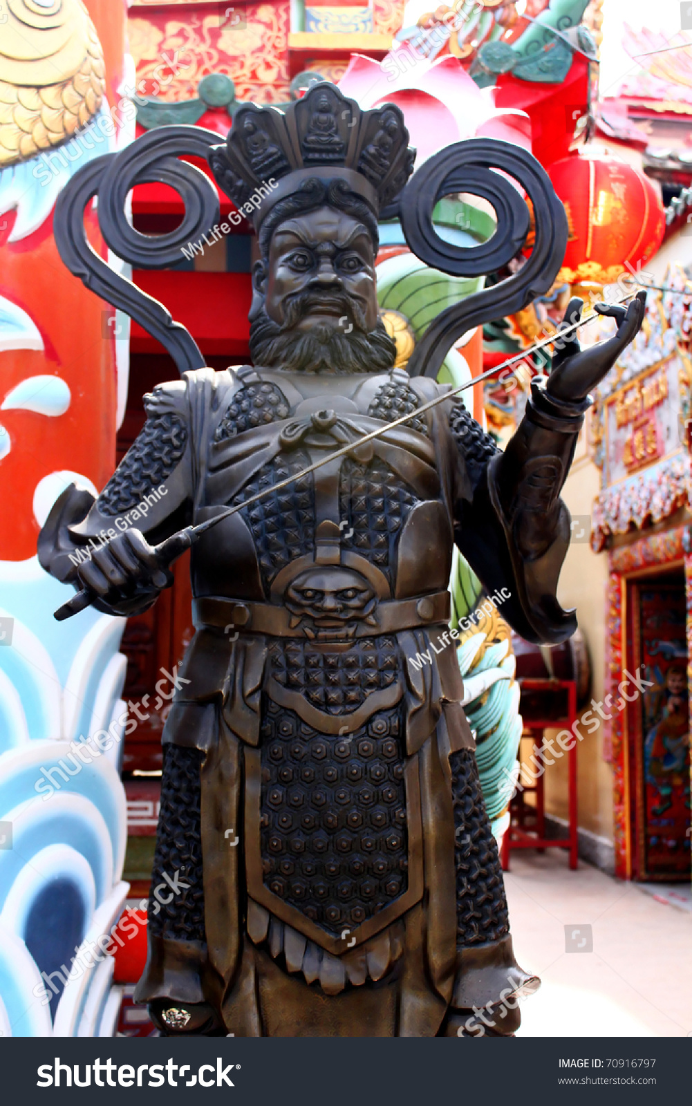 Chinese God Statue In Temple Thailand. Stock Photo 70916797 : Shutterstock