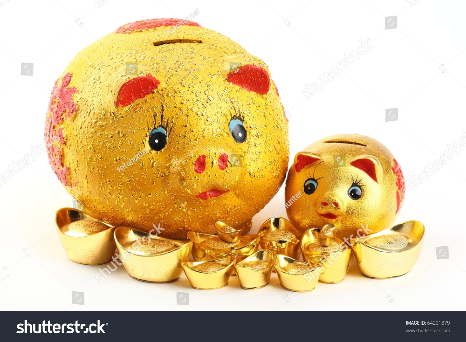 Chinese New Year Ornamentgold Piggy Bank Stock Photo - Chinese New Year Ornamentgold Piggy Bank And Ingot On White Background chinese new year ornamentgold piggy bank stock photo - chinese new year ornamentgold piggy bank and ingot on white background