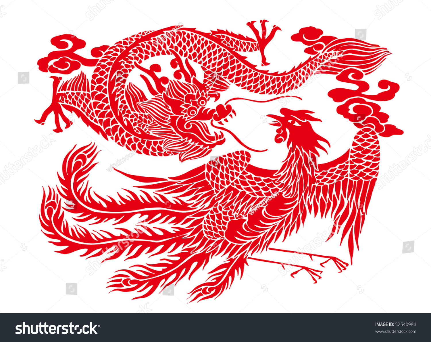 Chinese Paper Cutting - Auspicious Dragon And Phoenix Pattern Stock ...