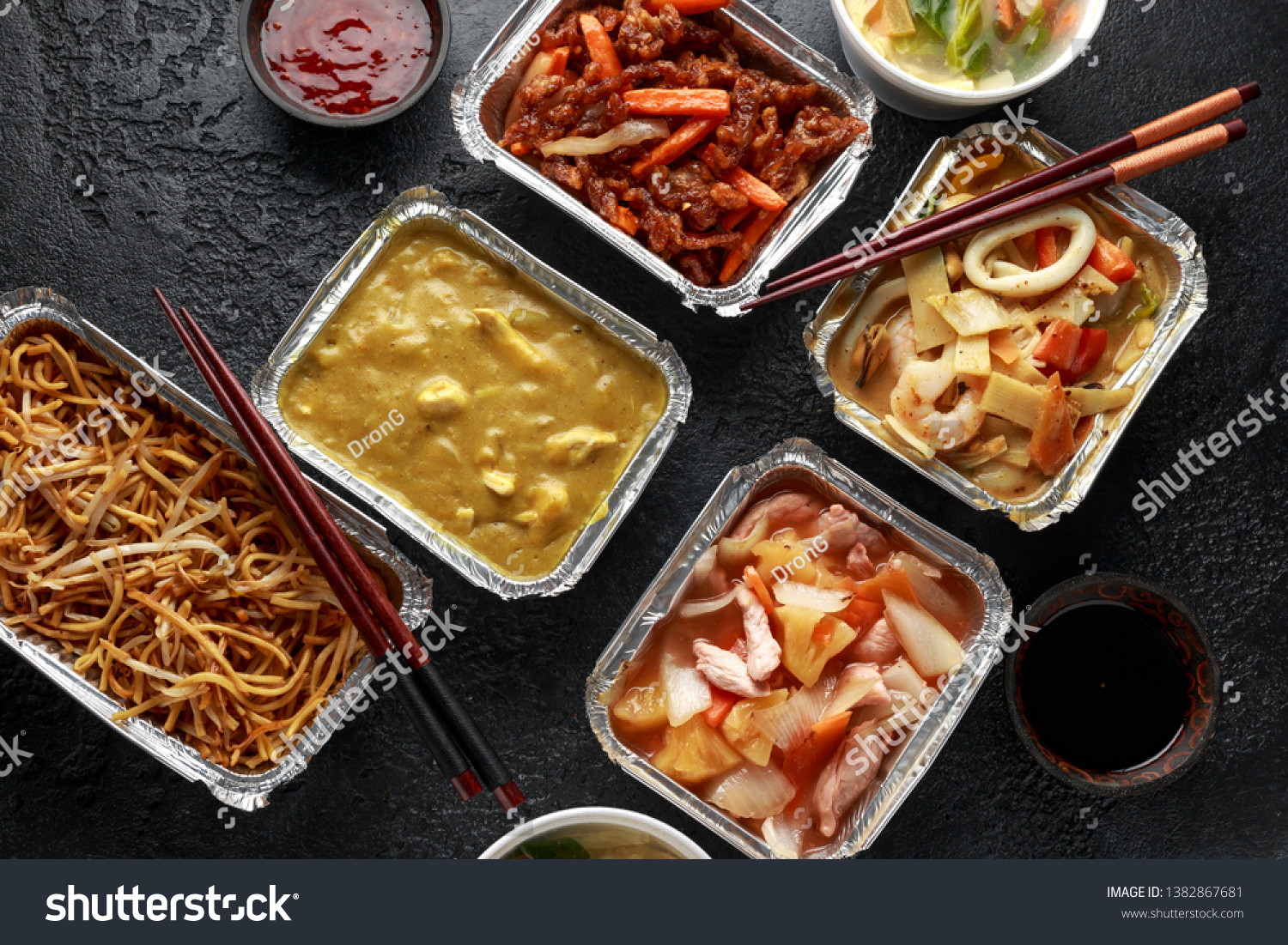Chinese Takeaway Food Pork Wonton Dumpling Arkivfoto Rediger Na