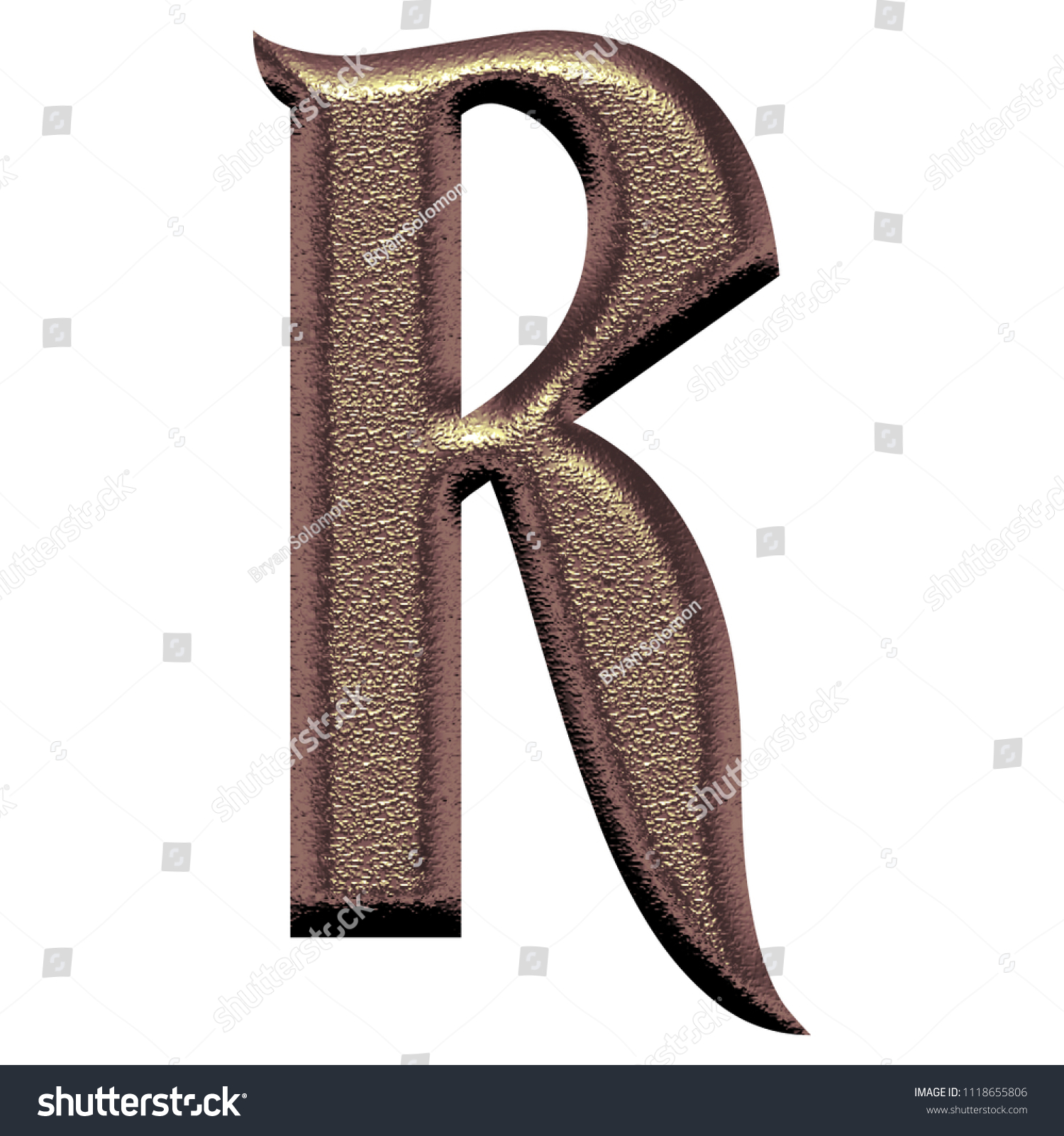 Chiseled Rose Gold Letter R 3d Stock Illustration 1118655806