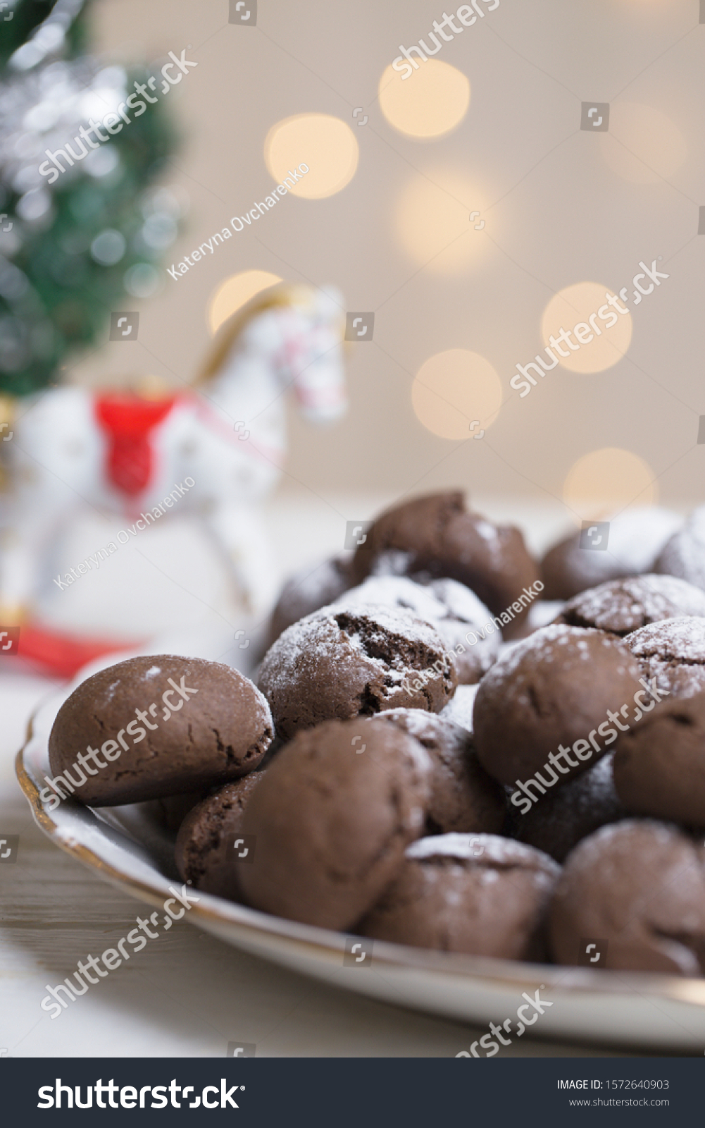 Chocolate Brownie Cookies Powdered Sugarchocolate Cookies Stock Photo Edit Now 1572640903