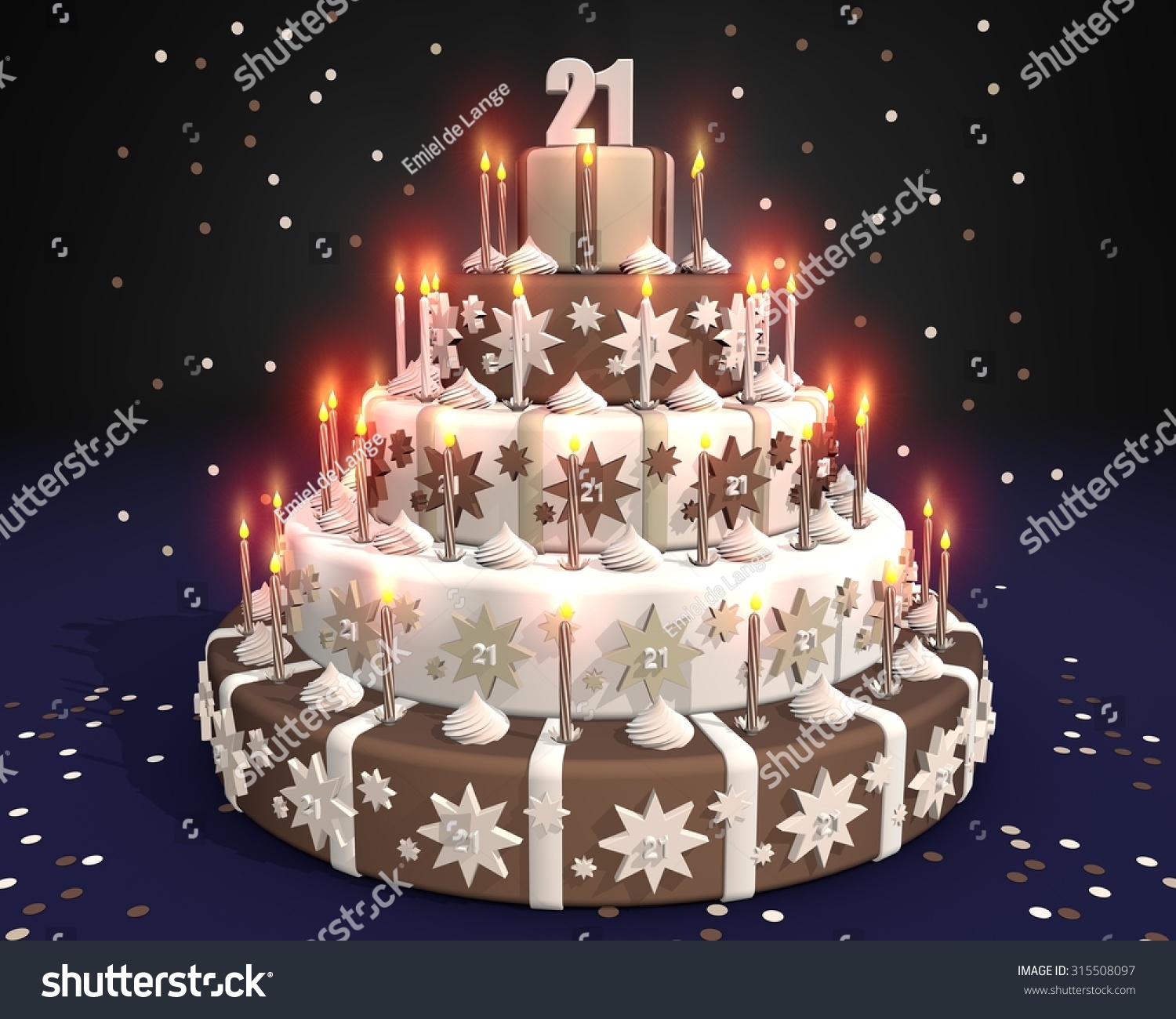 Chocolate Cake Burning Candles Number 21 Stock Illustration 315508097