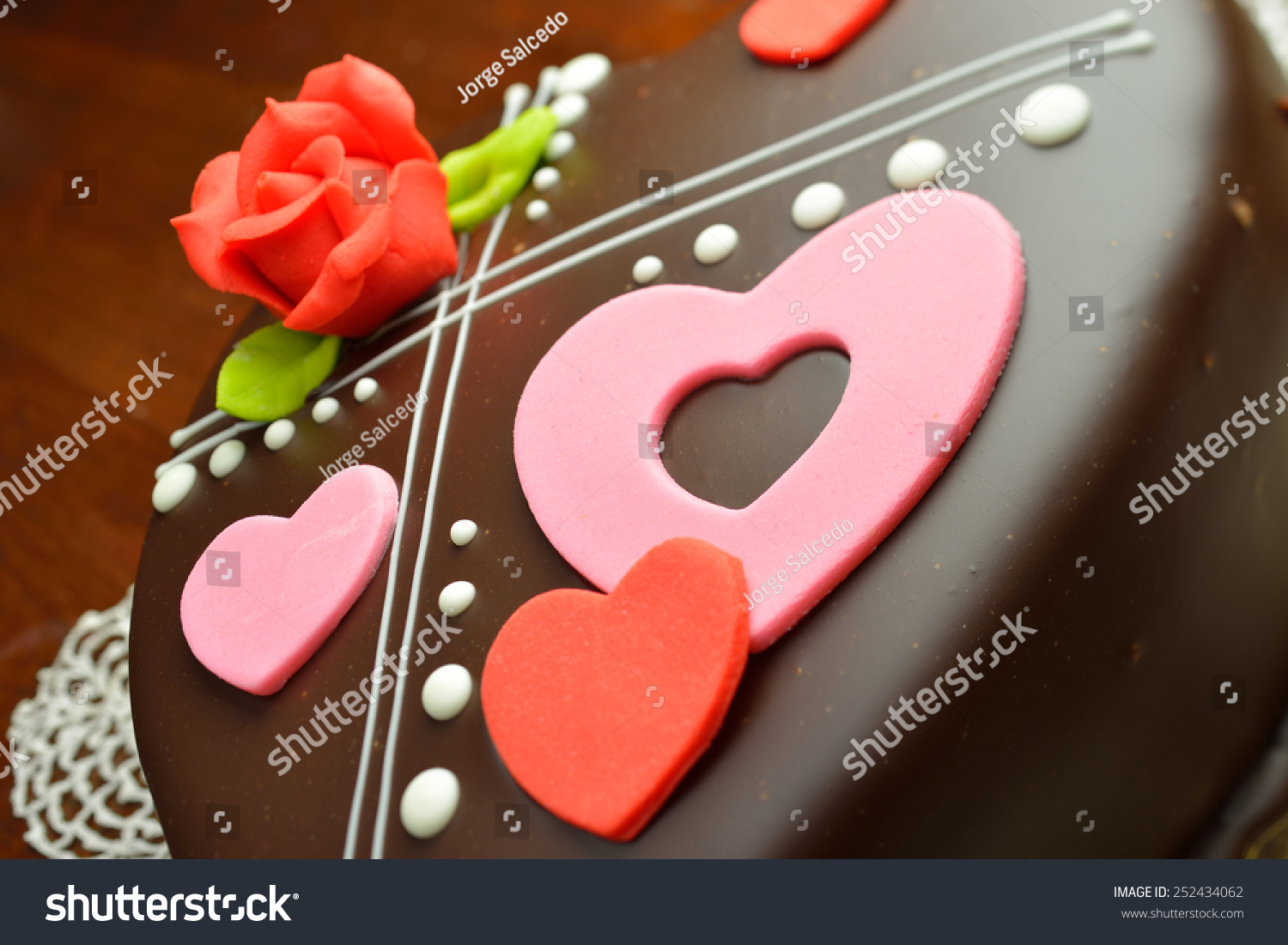  Tawny Brown Classic  Template Design Featuring Chocolate Cake with Pink Hearts