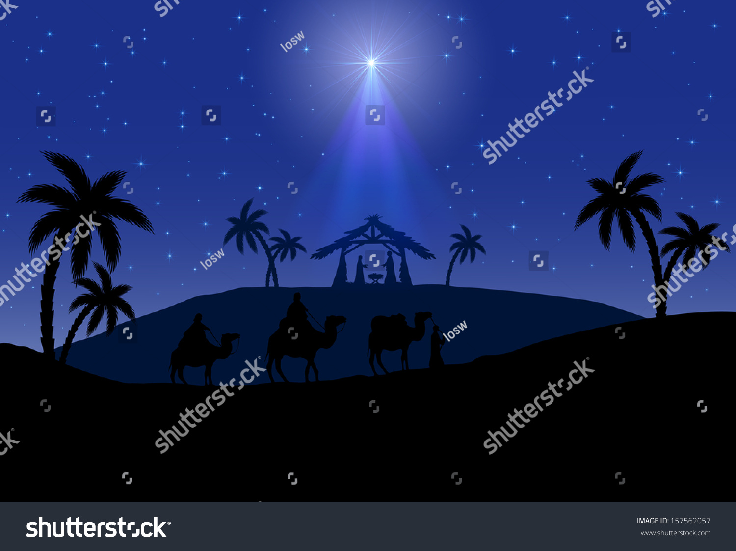 Christian Christmas Scene With The Three Wise Men And Shining Star ...