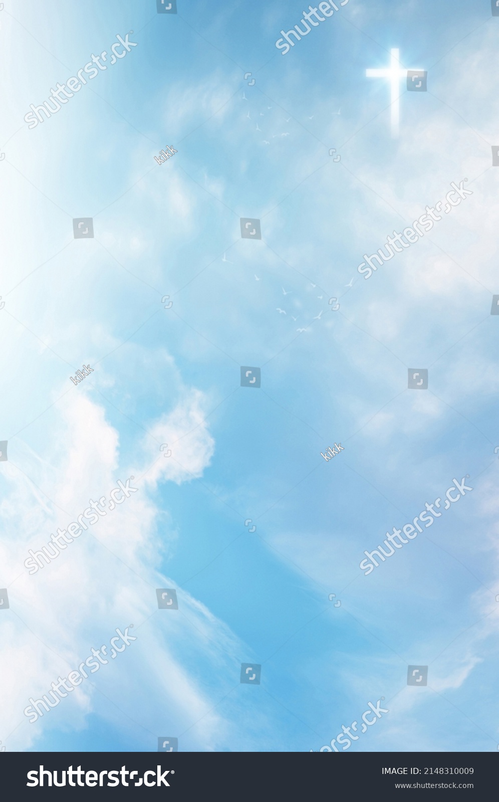 Christian Cross Appears Bright Sky Background Stock Photo 2148310009