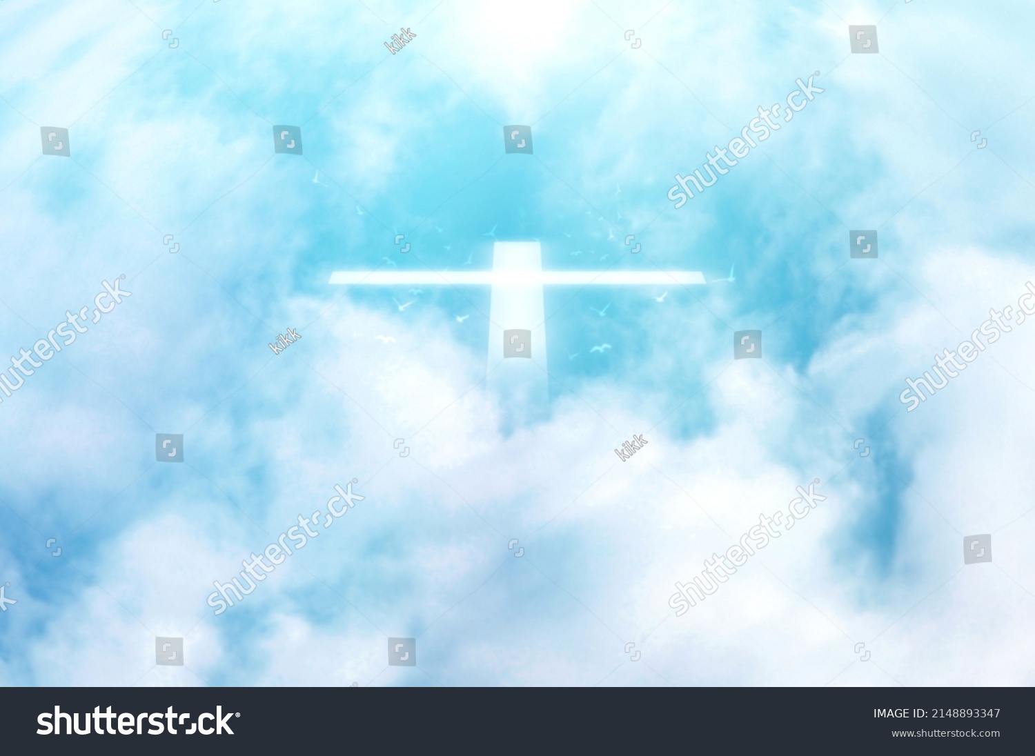 Christian Cross Appears Bright Sky Background Stock Photo 2148893347