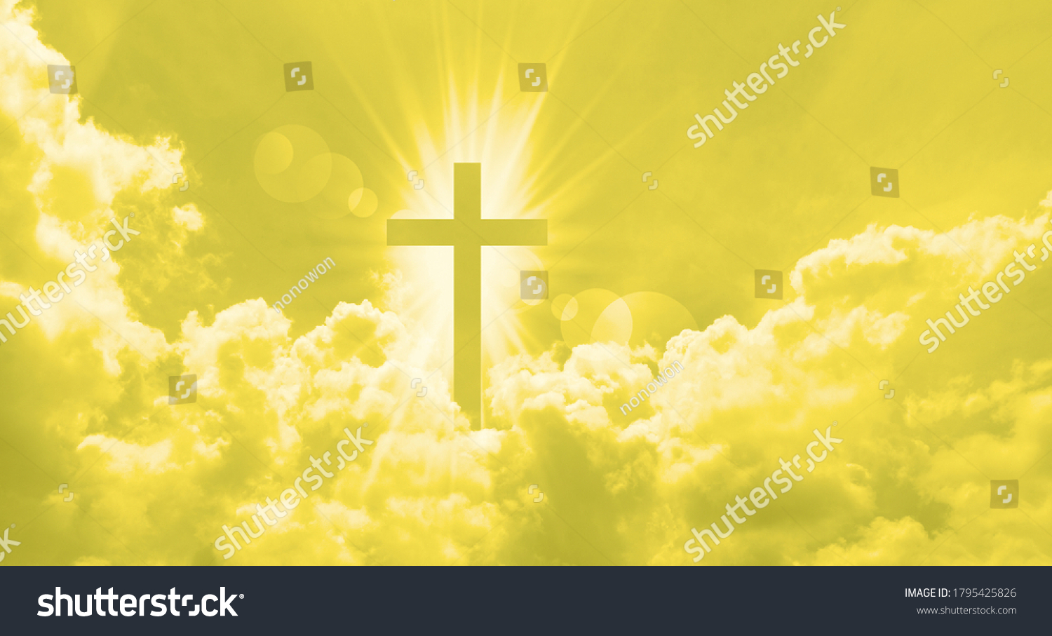 Christian Cross Appears Bright Yellow Sky Stock Photo Edit Now 1795425826