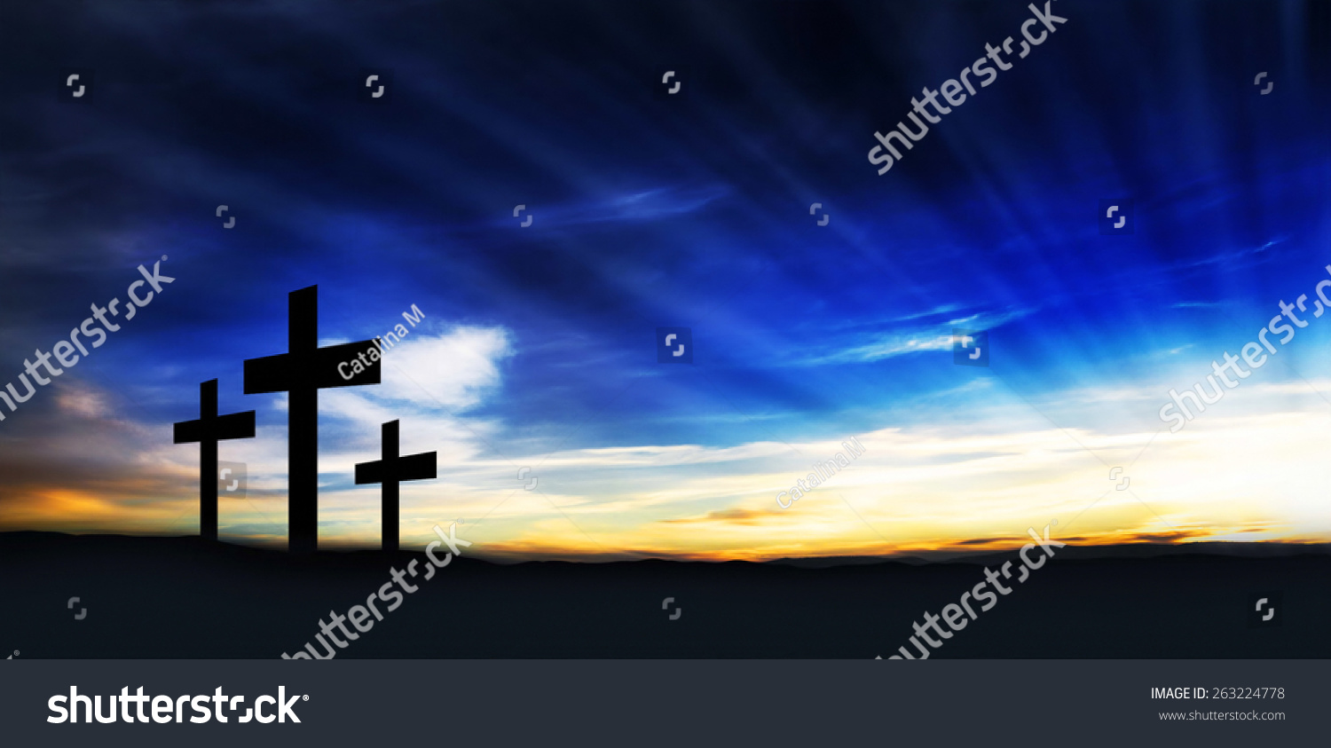 Christian Crosses On Hill Sun Rays Stock Photo 263224778 - Shutterstock