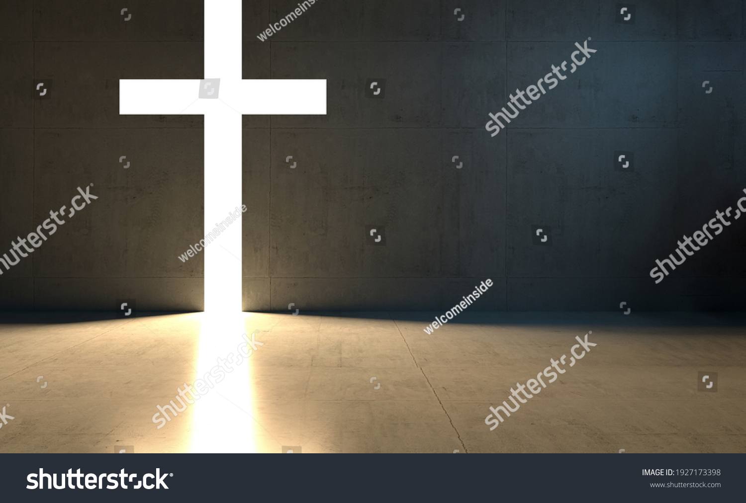 Christian Light Cross Dark Room 3d Stock Illustration 1927173398