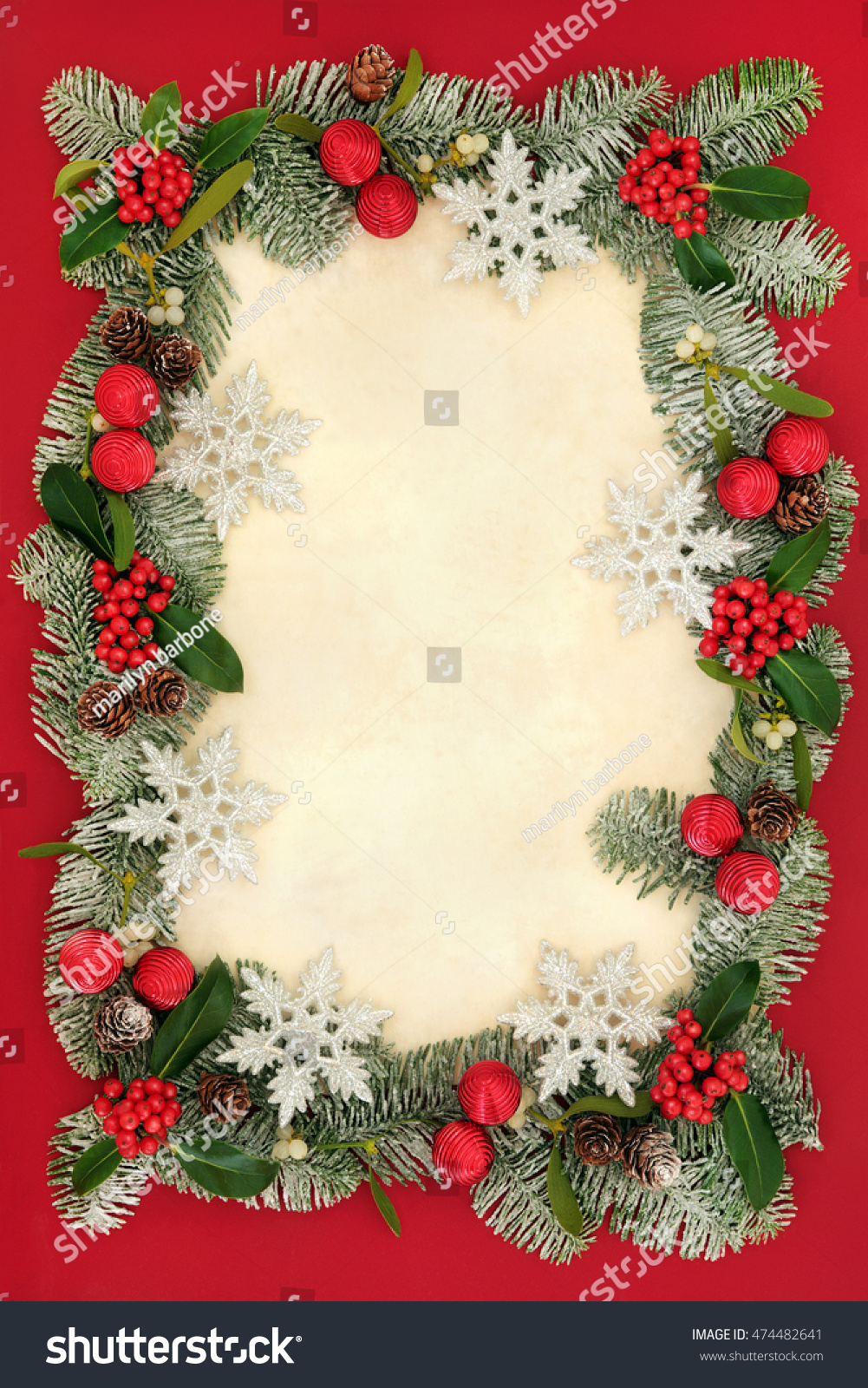 Christmas Abstract Background Border With Glitter Snowflake And Red ...