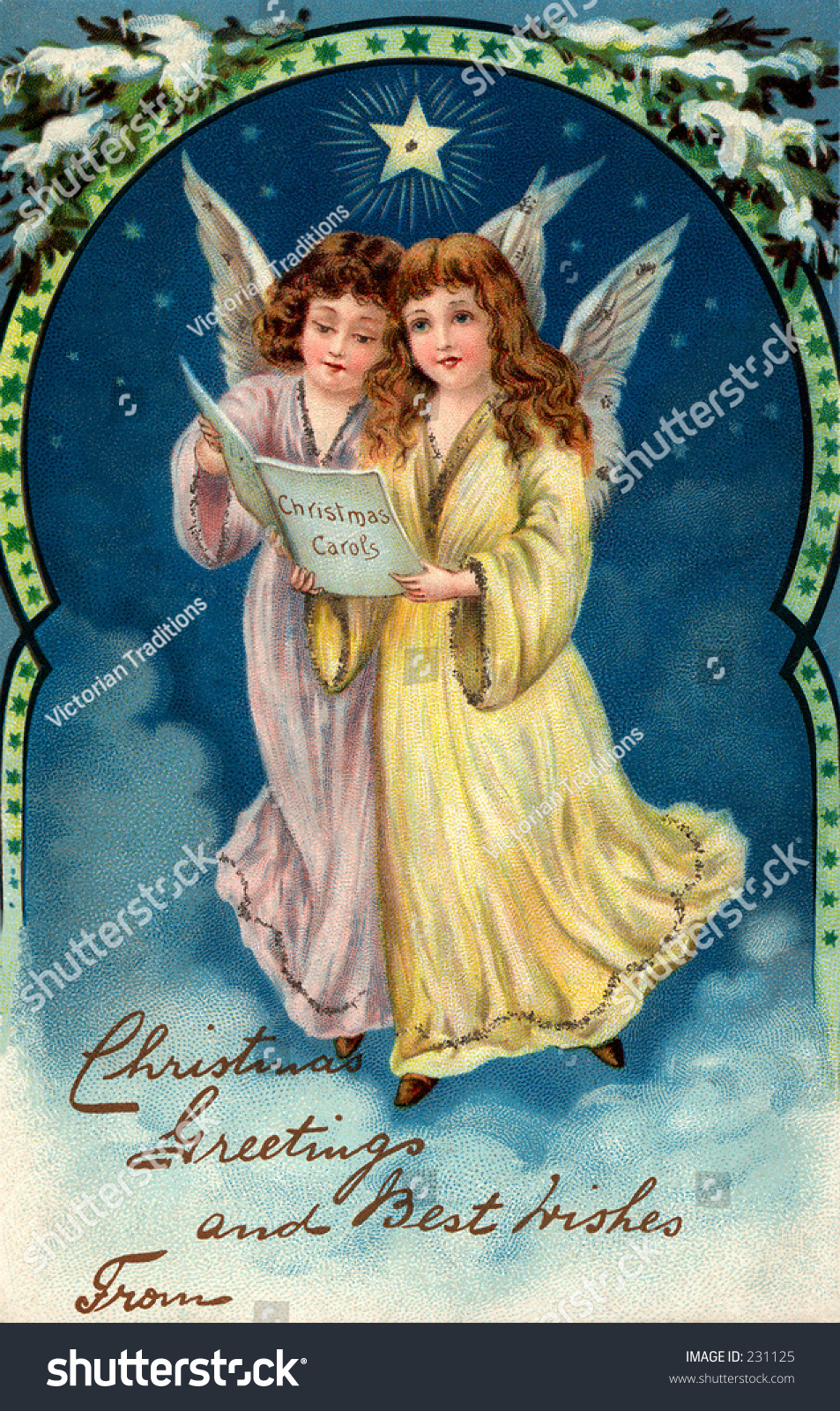 Christmas Angels - A 1910 Vintage Greeting Card Illustration - 231125 ...
