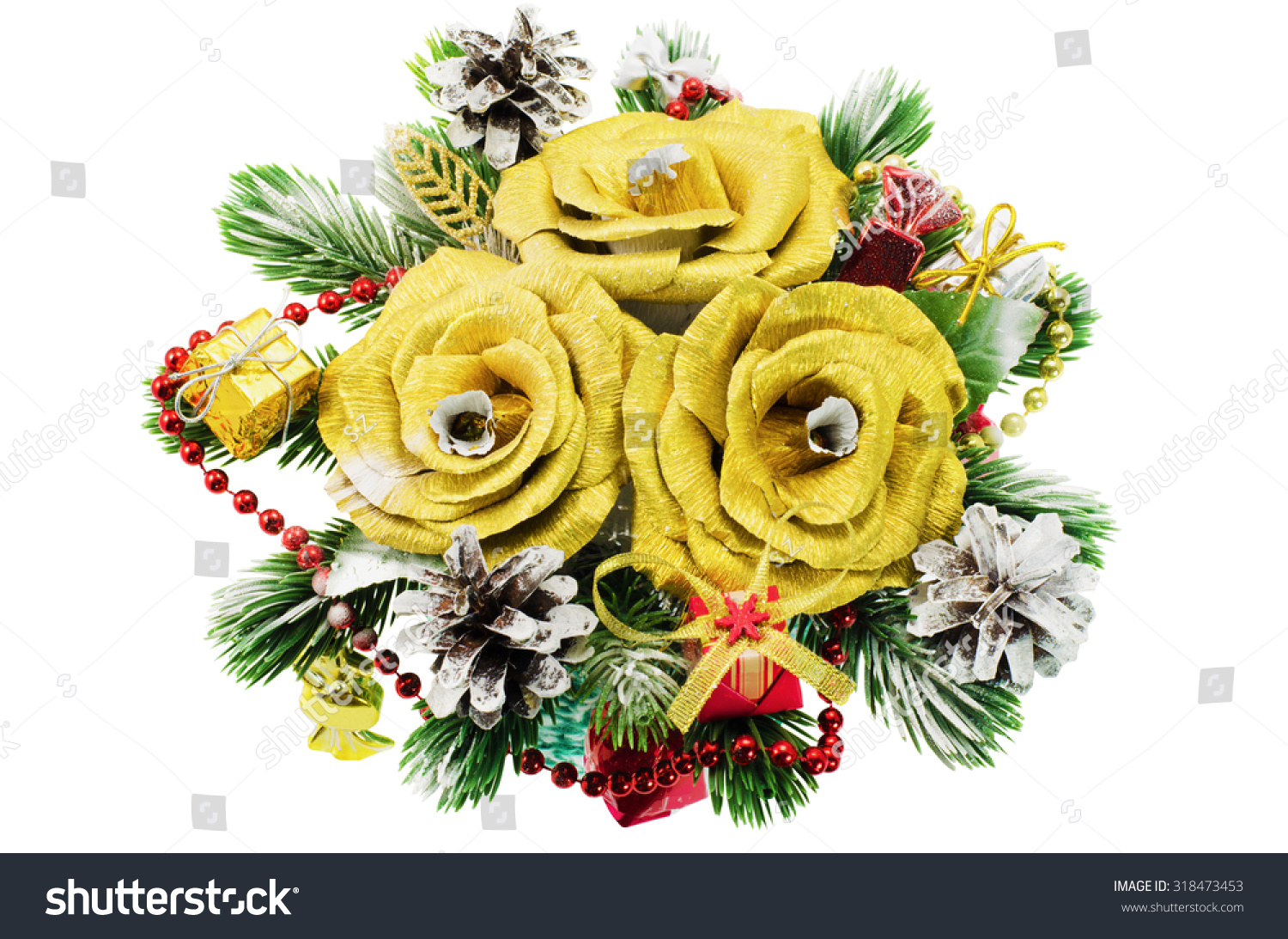 Christmas Arrangement Artificial Flowers Candy Decorations Stock