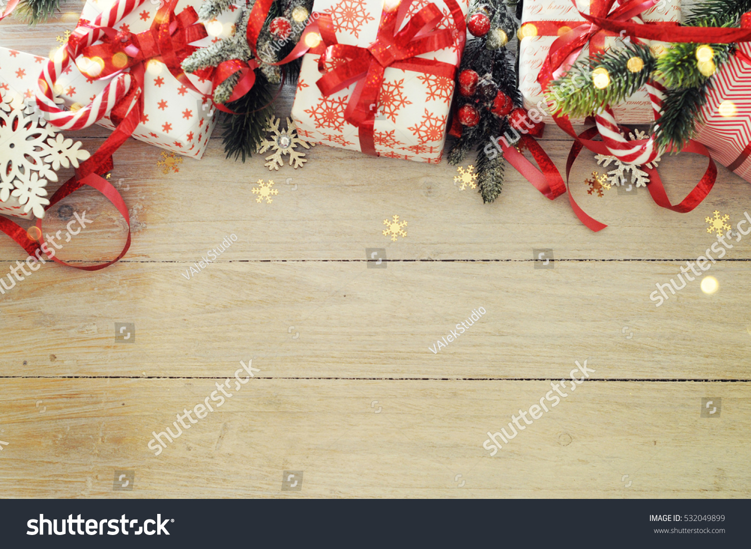 Christmas Background On The Wooden Desk Stock Photo 532049899