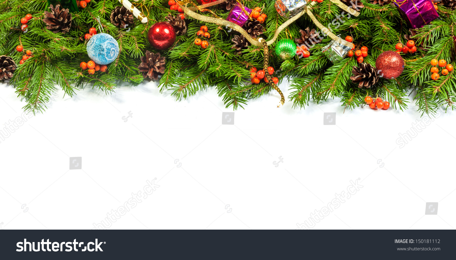 Christmas Background With Balls And Decorations Isolated On White Background Stock Photo