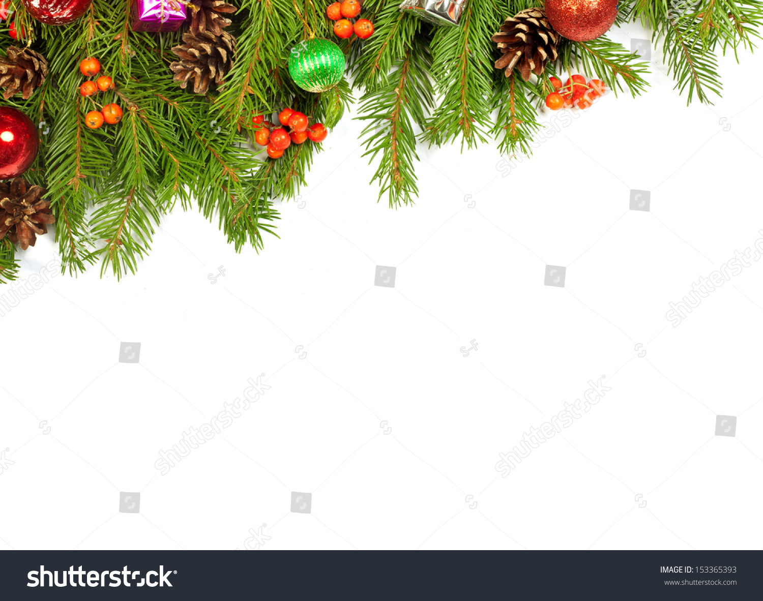 Christmas Background With Balls And Decorations Isolated On White Background Stock Photo