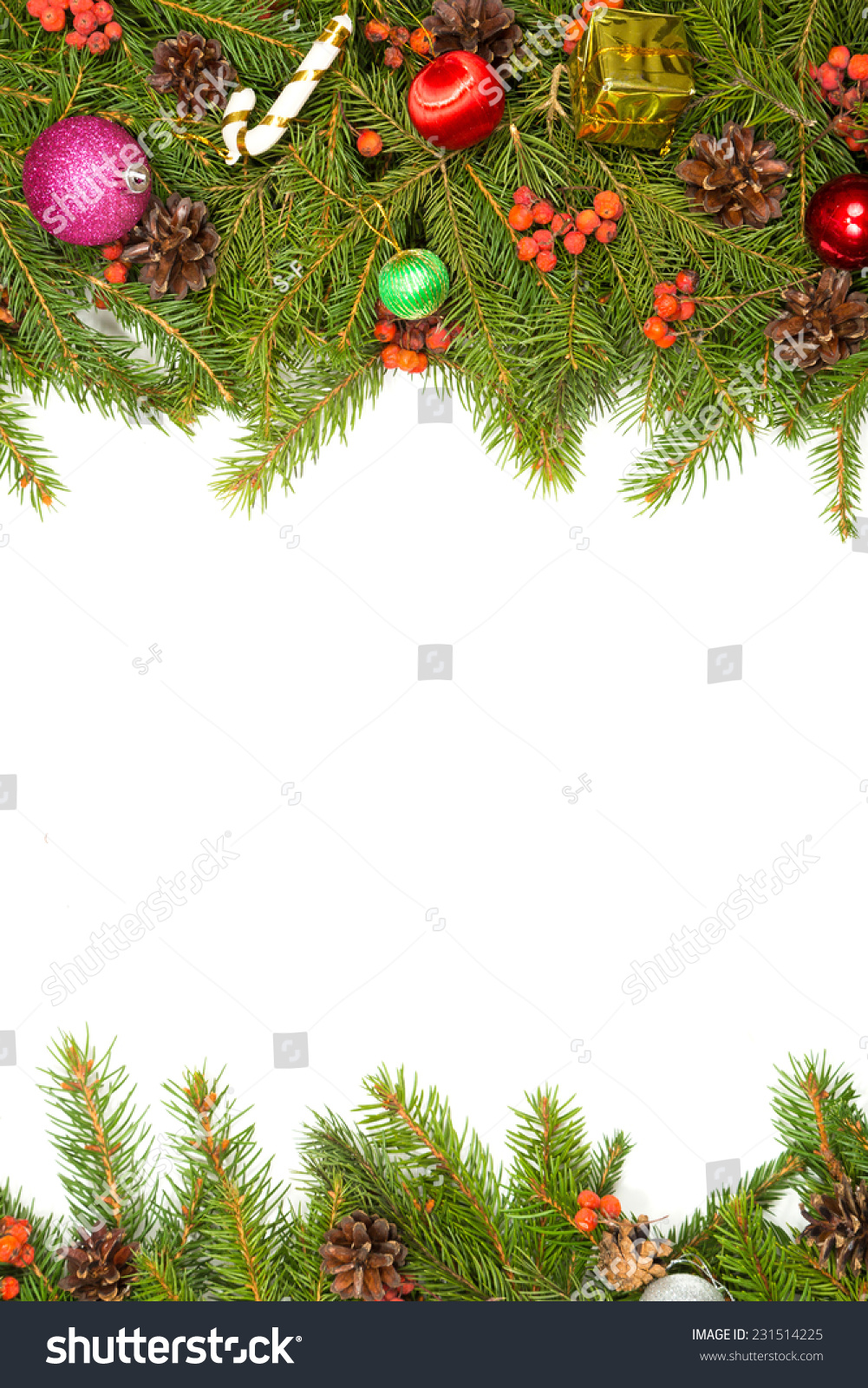 Christmas Background With Balls And Decorations Isolated On White Background Stock Photo