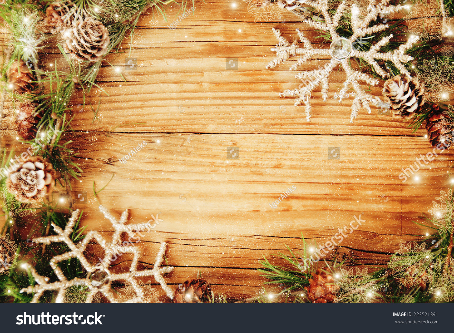 Christmas Border Design On The Wooden Background. Stock Photo 223521391 ...