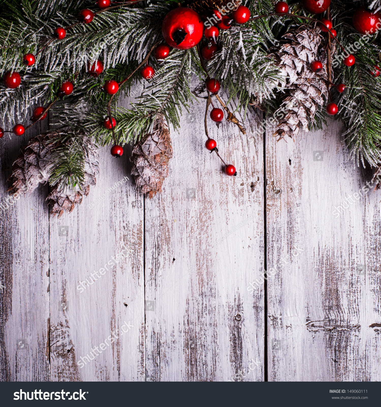Christmas Border Design With Snow Covered Pinecones Stock Photo ...