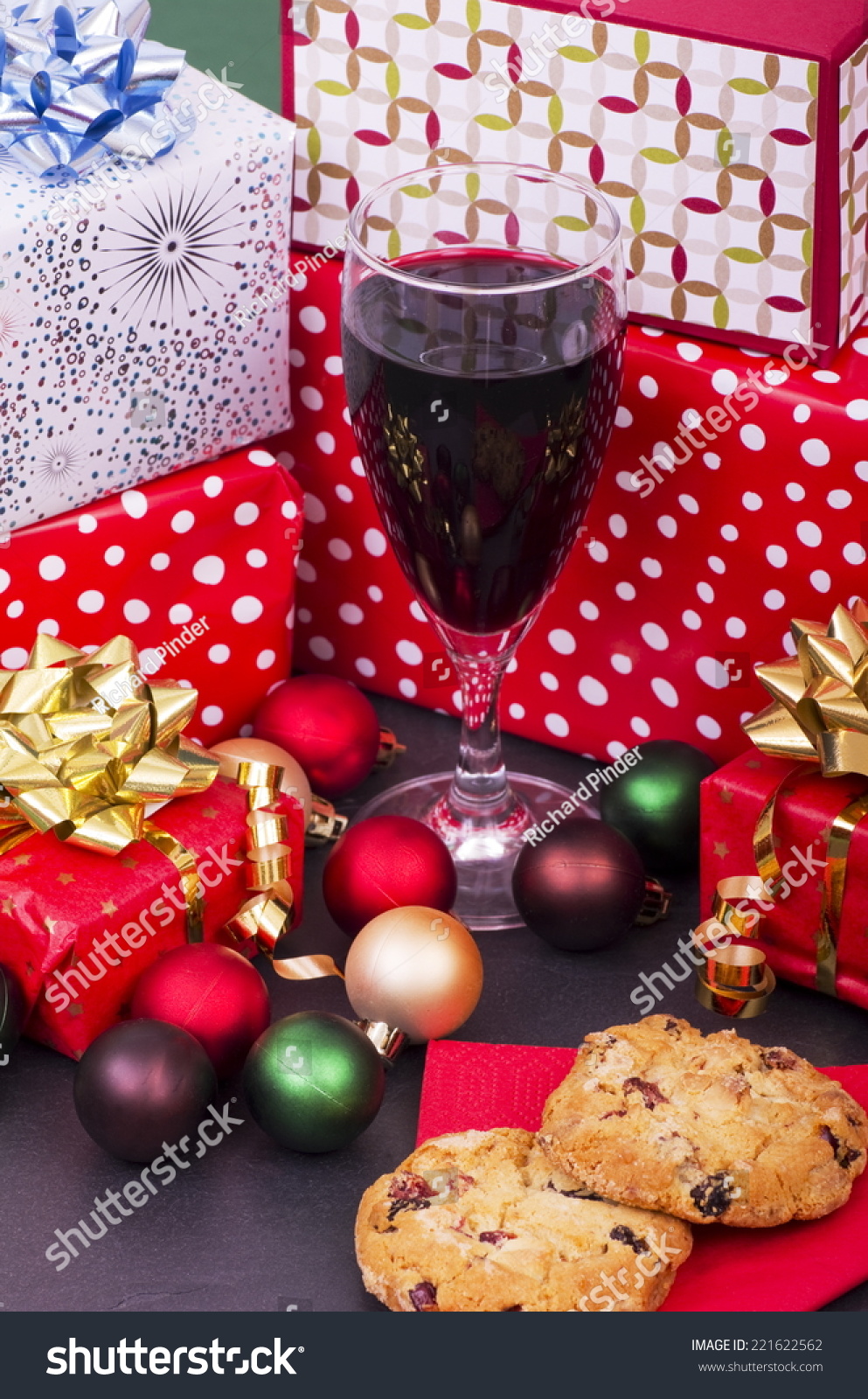 Christmas Cookies Red Wine Presents Selection Stock Photo Edit Now 221622562
