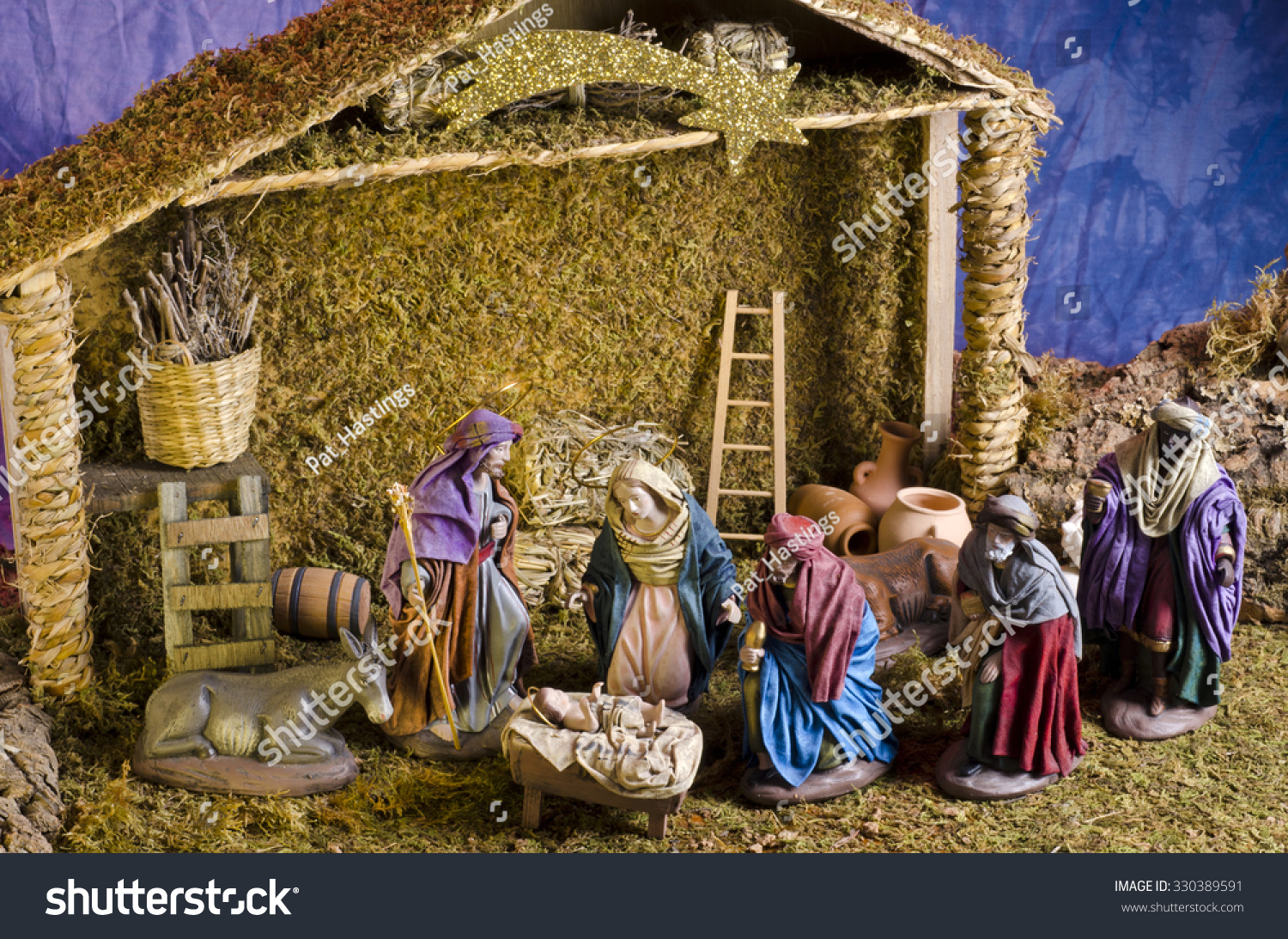 Christmas Crib. Adoration Of The Three Wise Men. Baby Jesus In ...