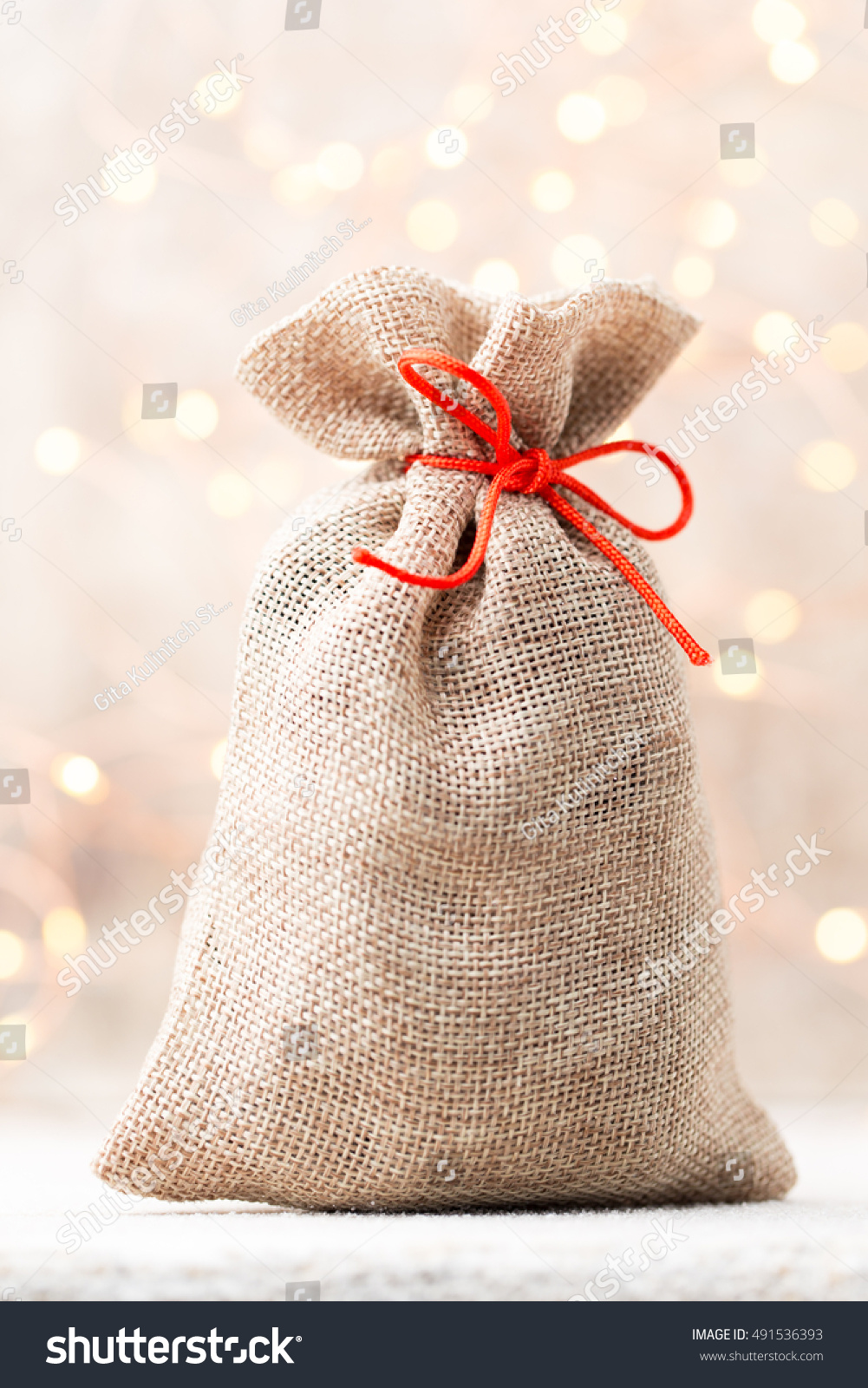 Christmas Decor. Gift Bag With Christmas Gifts. Stock Photo 491536393