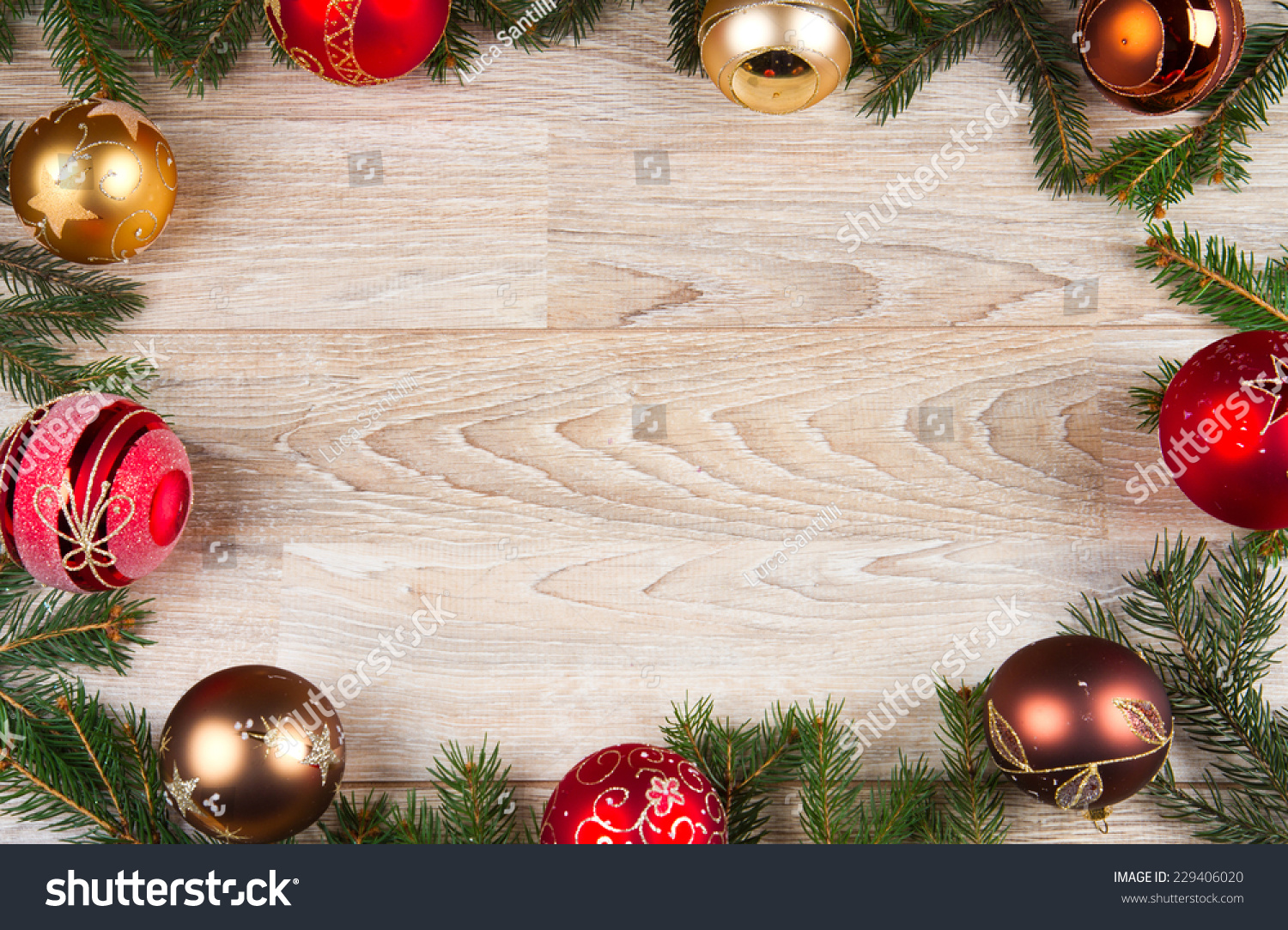 Christmas Decoration Background On White Wood Stock Photo 229406020 ...