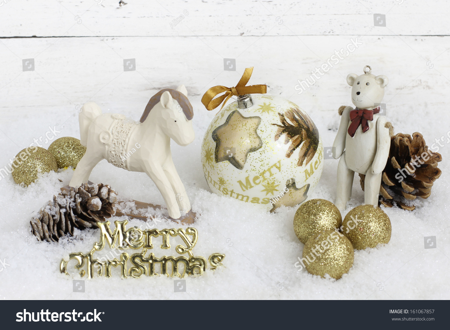 Christmas Decoration Over Wooden Background Stock Photo 161067857 ...