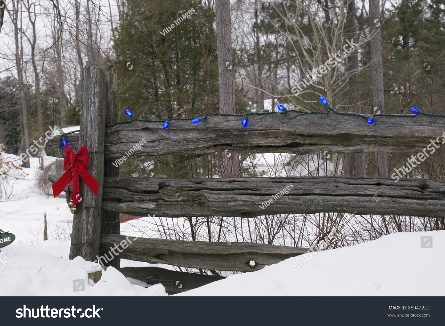 Christmas Decorations On Old Wooden Fence Stock Photo Edit Now