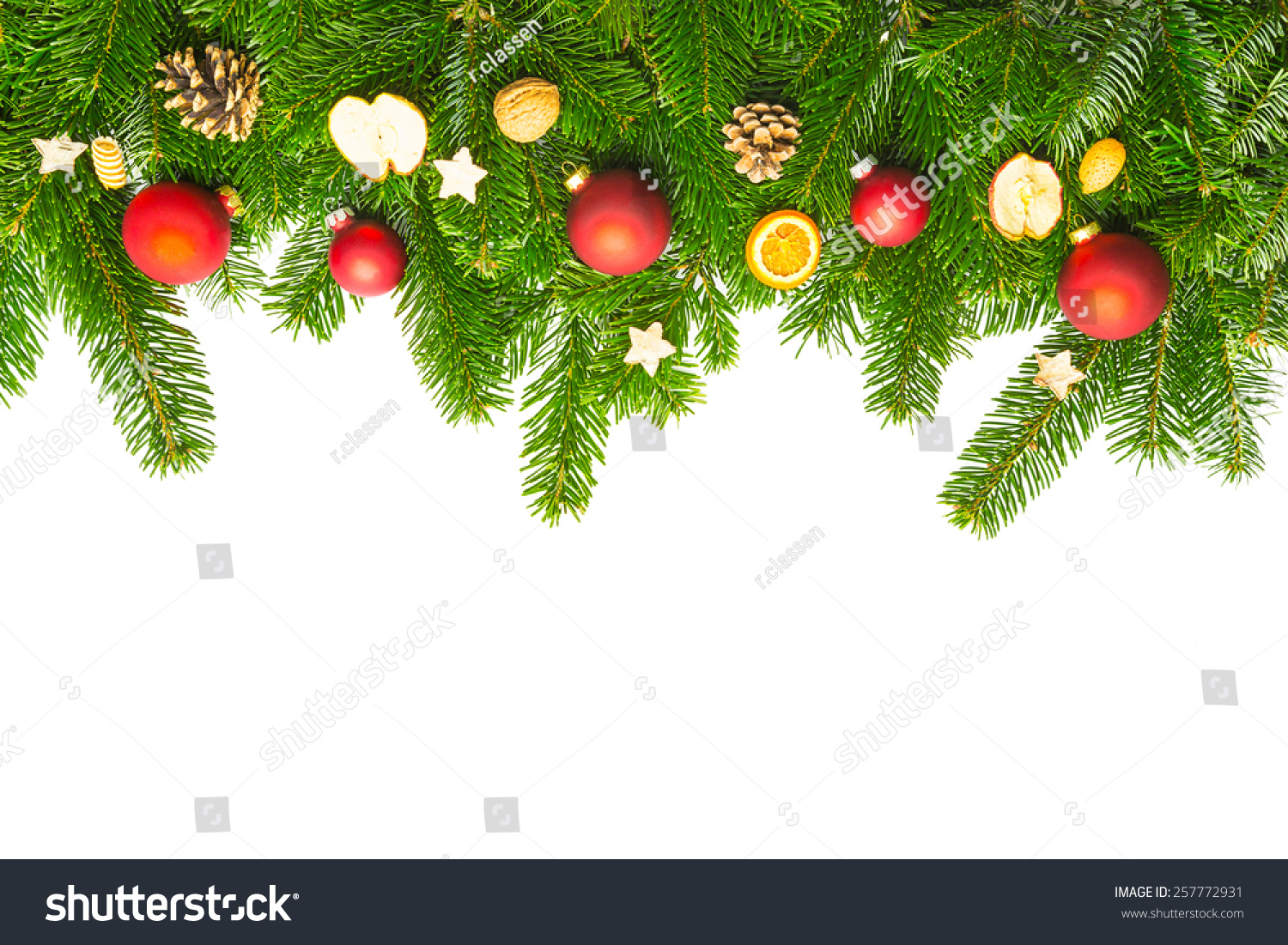 Christmas Decorations On Pine Branches Stock Photo 257772931 - Shutterstock