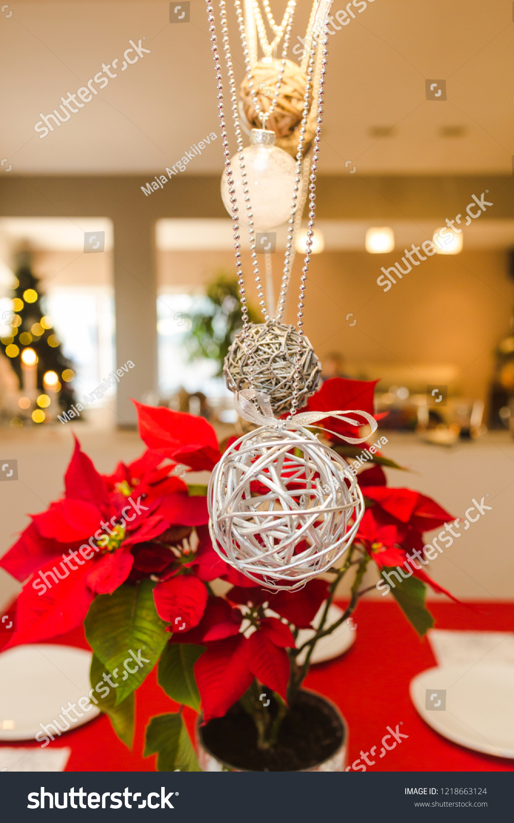 Christmas Decorations Red Flower Stylish Christmas Stock