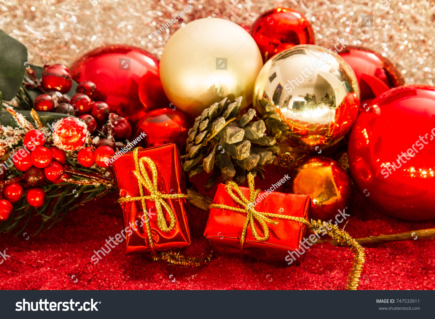 Christmas Desk Decoration Christmas Balls Gifts Stock Photo Edit Now 747533911