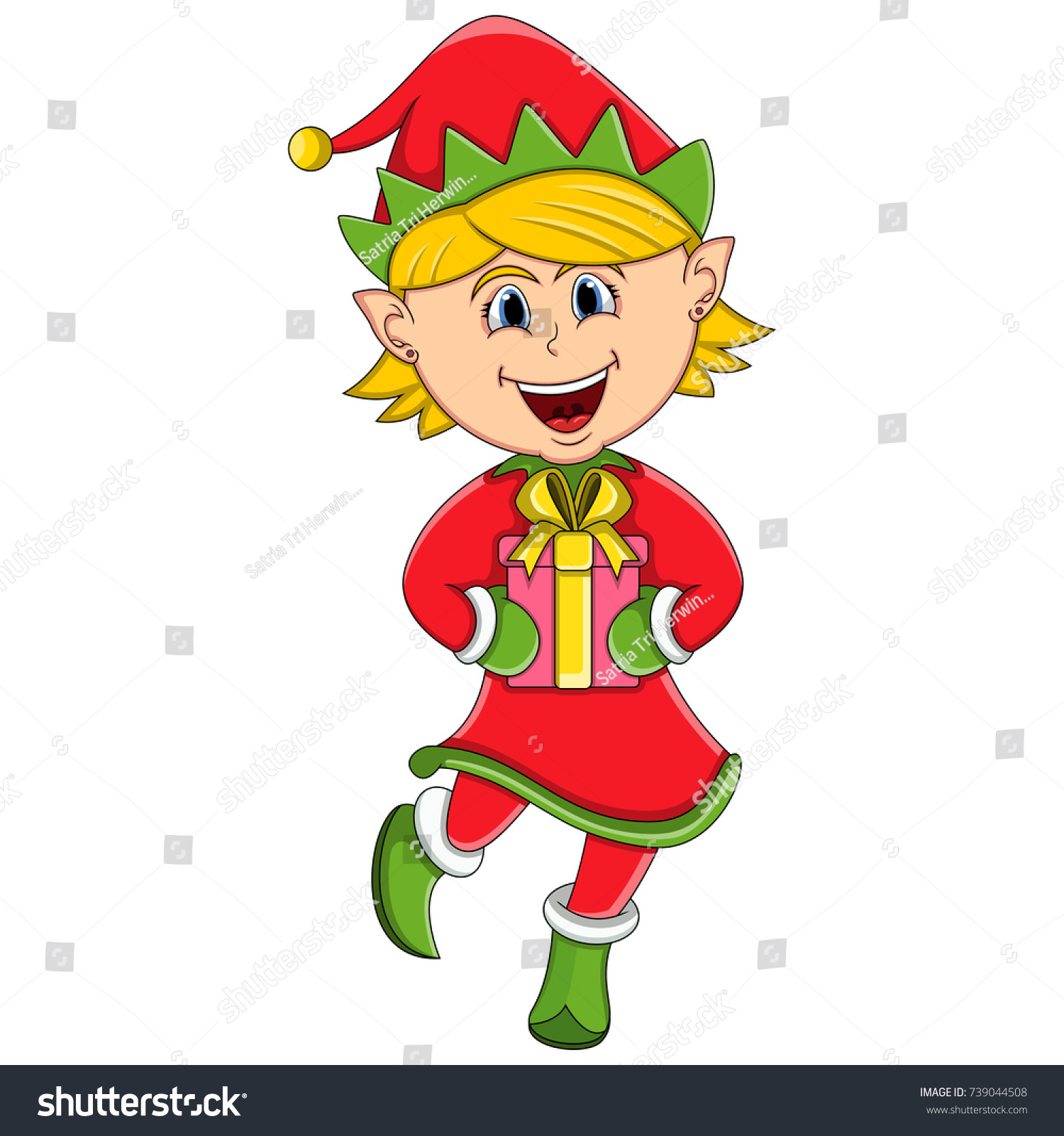 Christmas Elf Girl Cartoon Stock Illustration 739044508