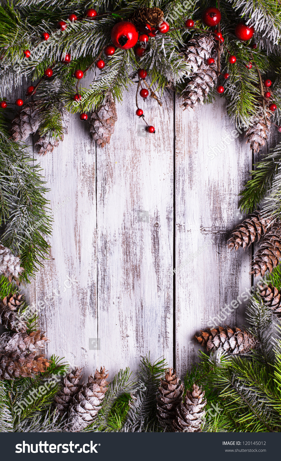 Christmas Frame Design With Snow Covered Pinecones Stock Photo ...