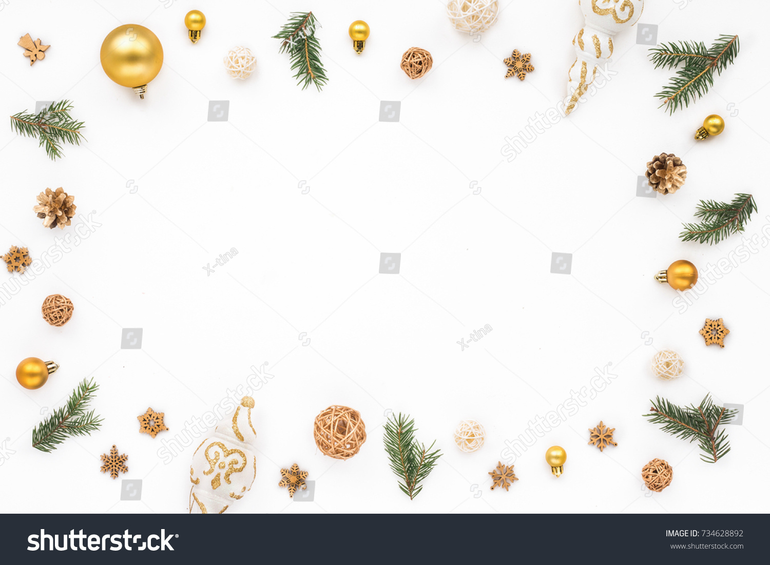 Christmas Frame Made Golden Christmas Decorations Stock 
