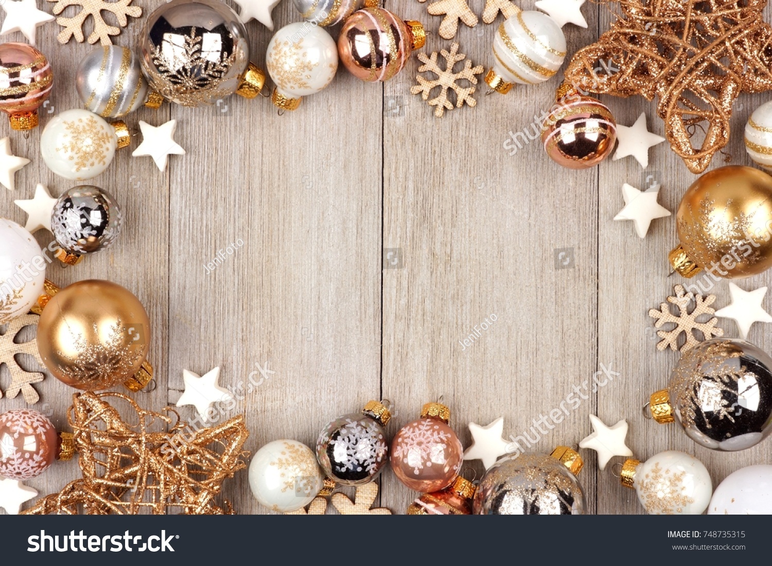 Christmas Frame White Gold Ornaments On Stock Photo 748735315 ...