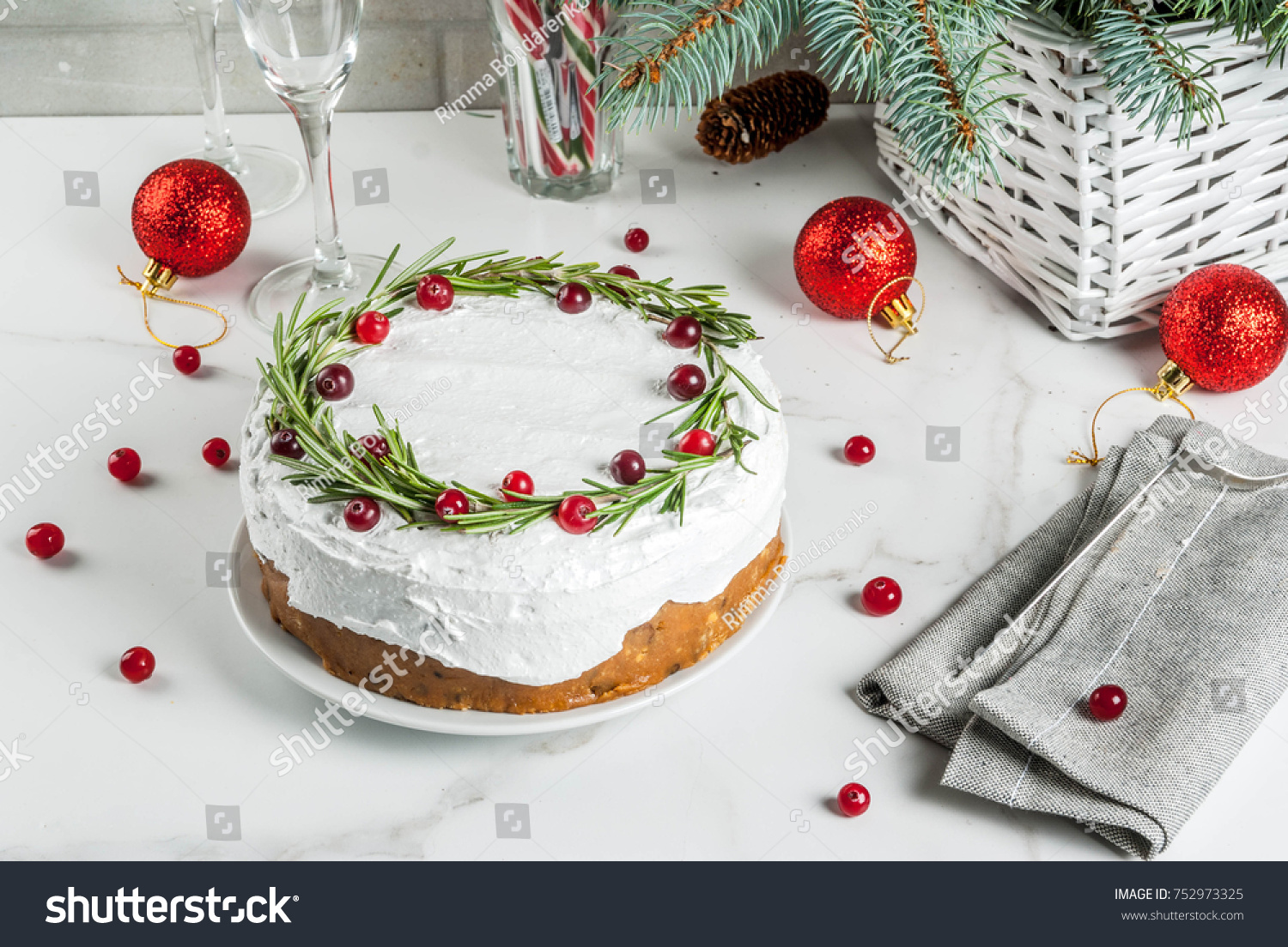 Christmas Fruit Cake Pudding Decorated Rosemary Stock Image