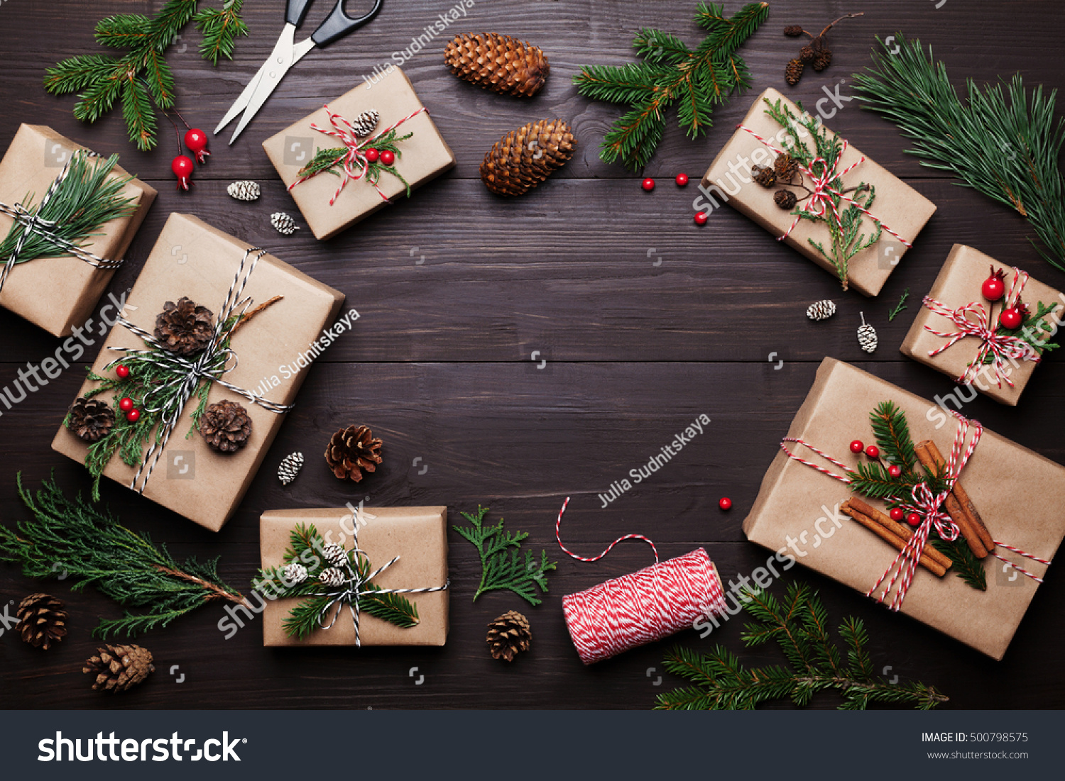Christmas Gift Present Box Wrapped Kraft Stock Photo (Edit ...