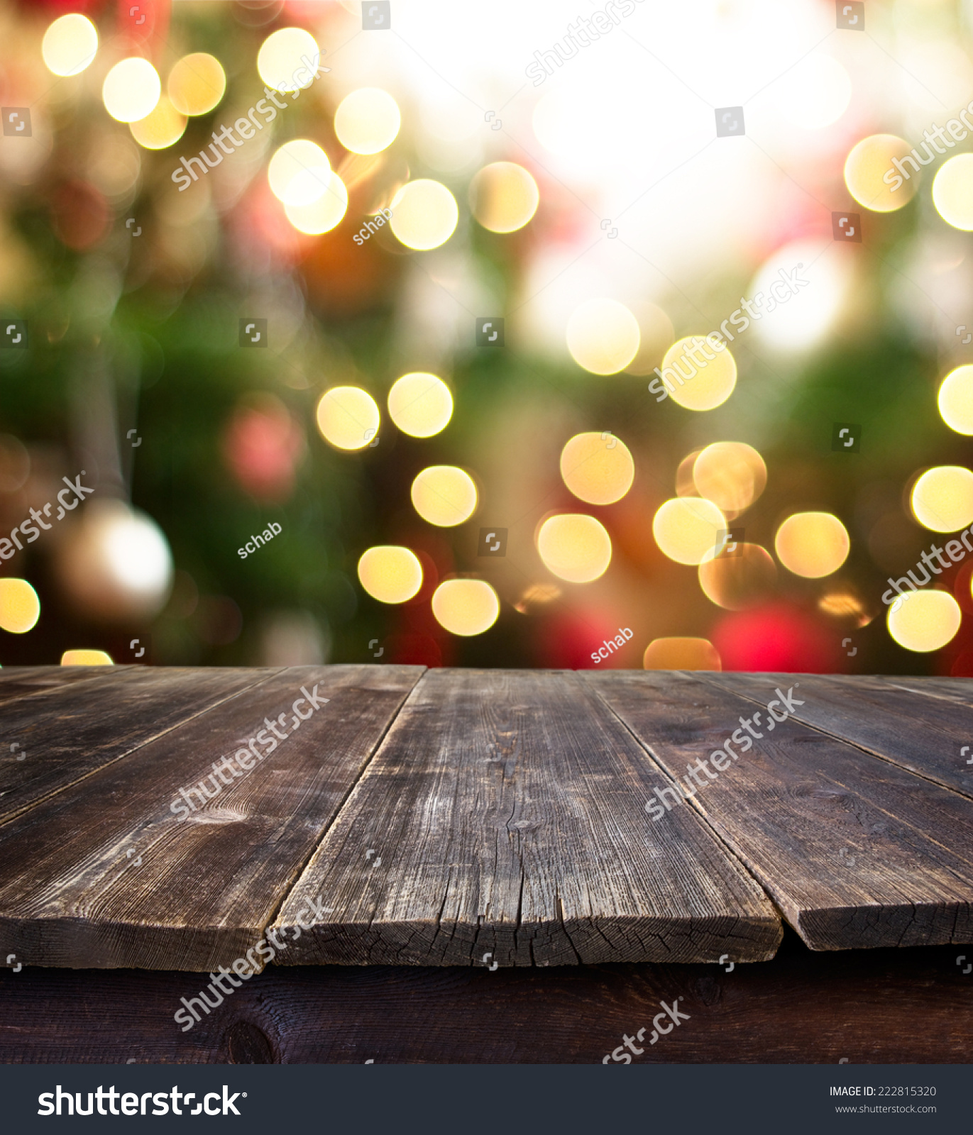 Christmas Holiday Background With Empty Rustic Table Over Christmas ...