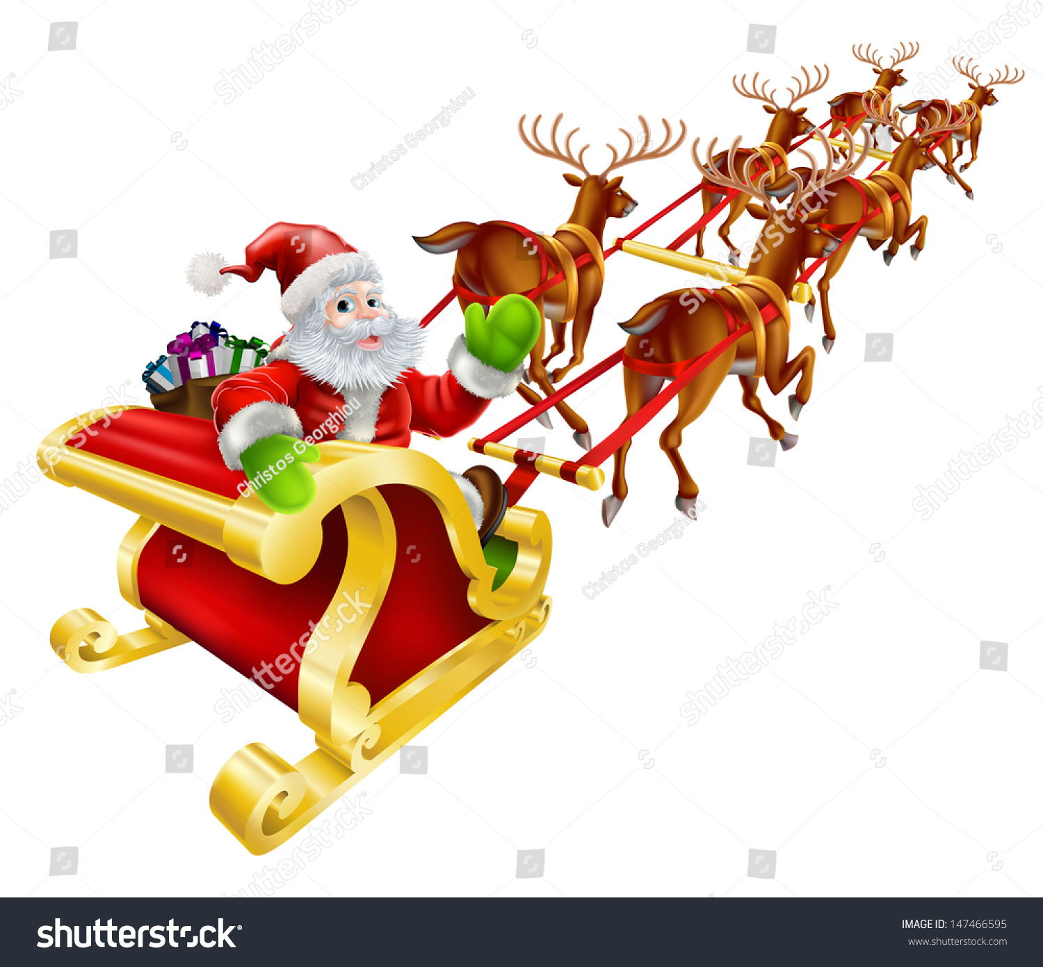 Christmas Illustration Cartoon Santa Claus Flying Stock Illustration ...