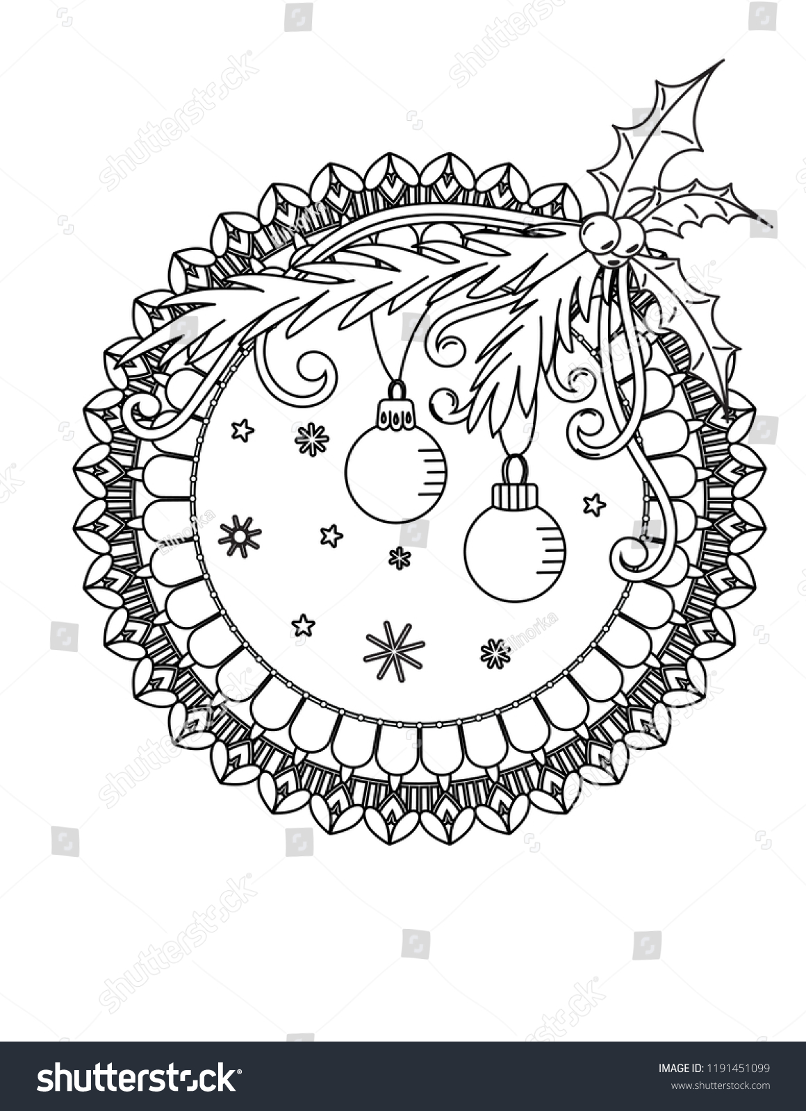 Christmas Mandala Coloring Page Adult Coloring Stock Illustration 1191451099