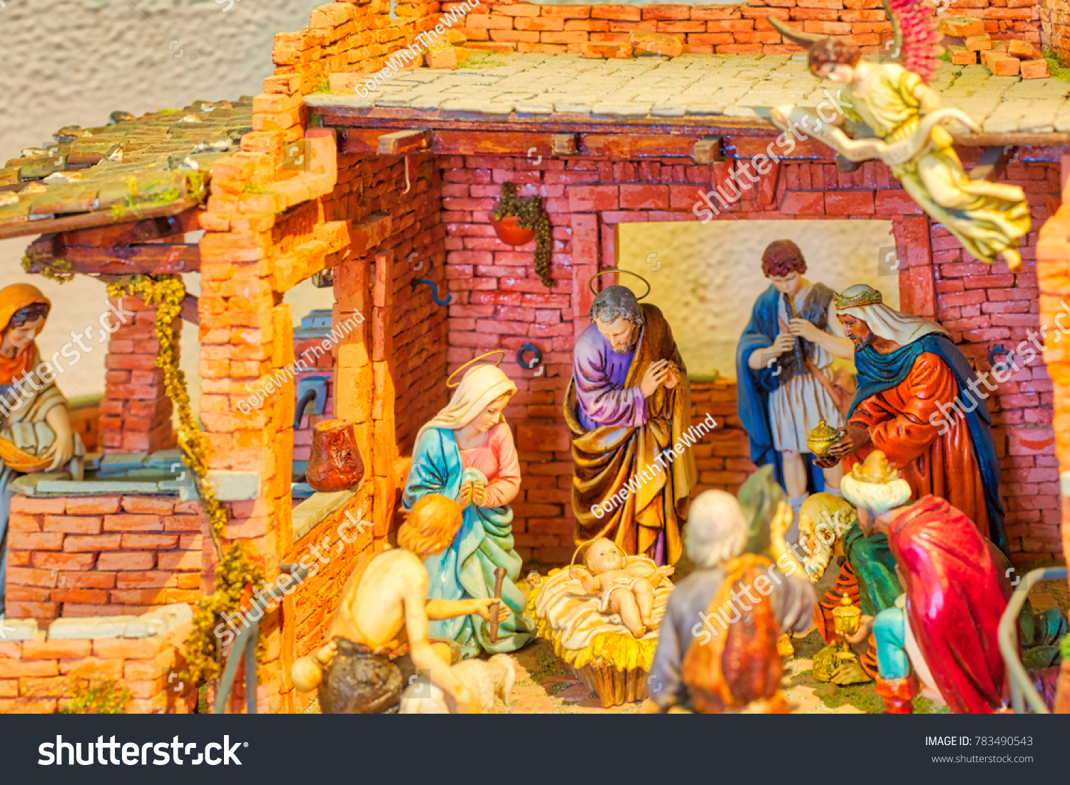 Christmas Nativity scene with The Three Wise Men visiting The Holy Child The Blessed Virgin