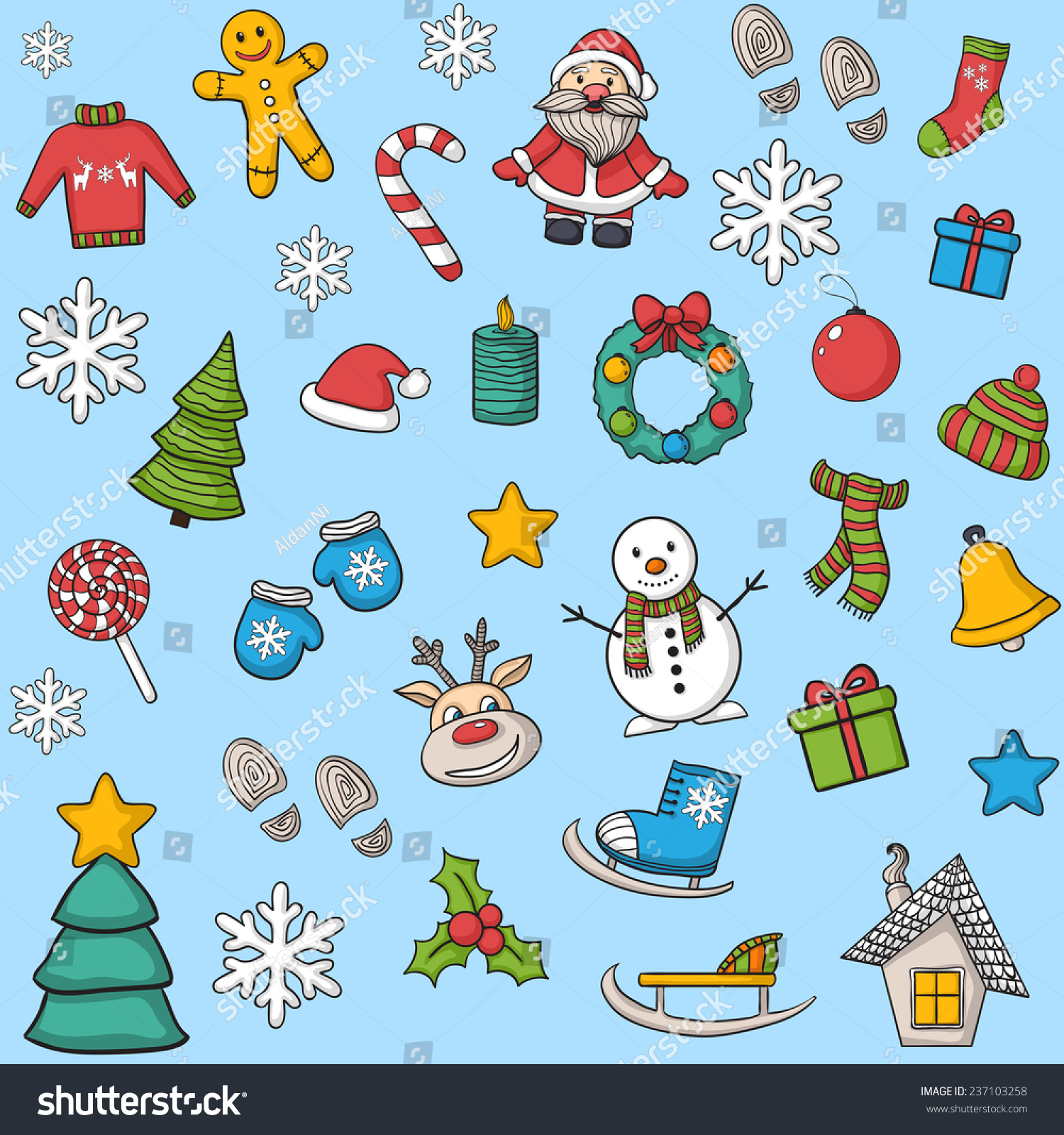 Vector Happy New Year and Merry Christmas pattern with Santa Claus Christmas tree