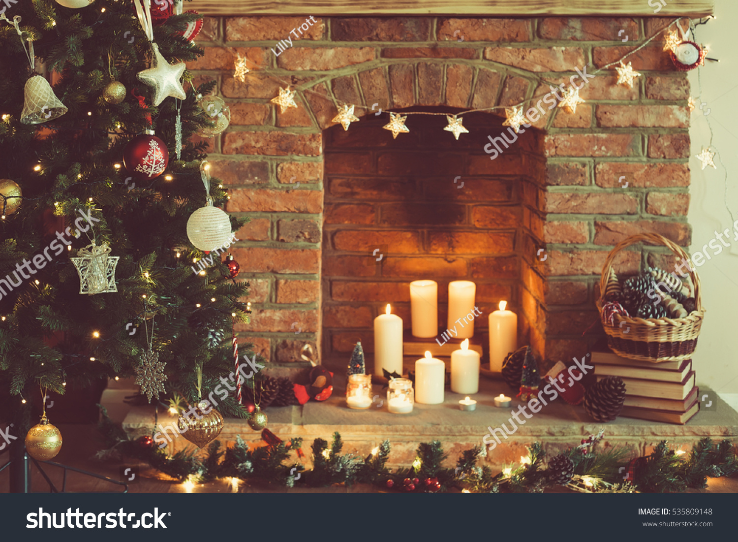 Christmas Setting Background Decorated Christmas Tree