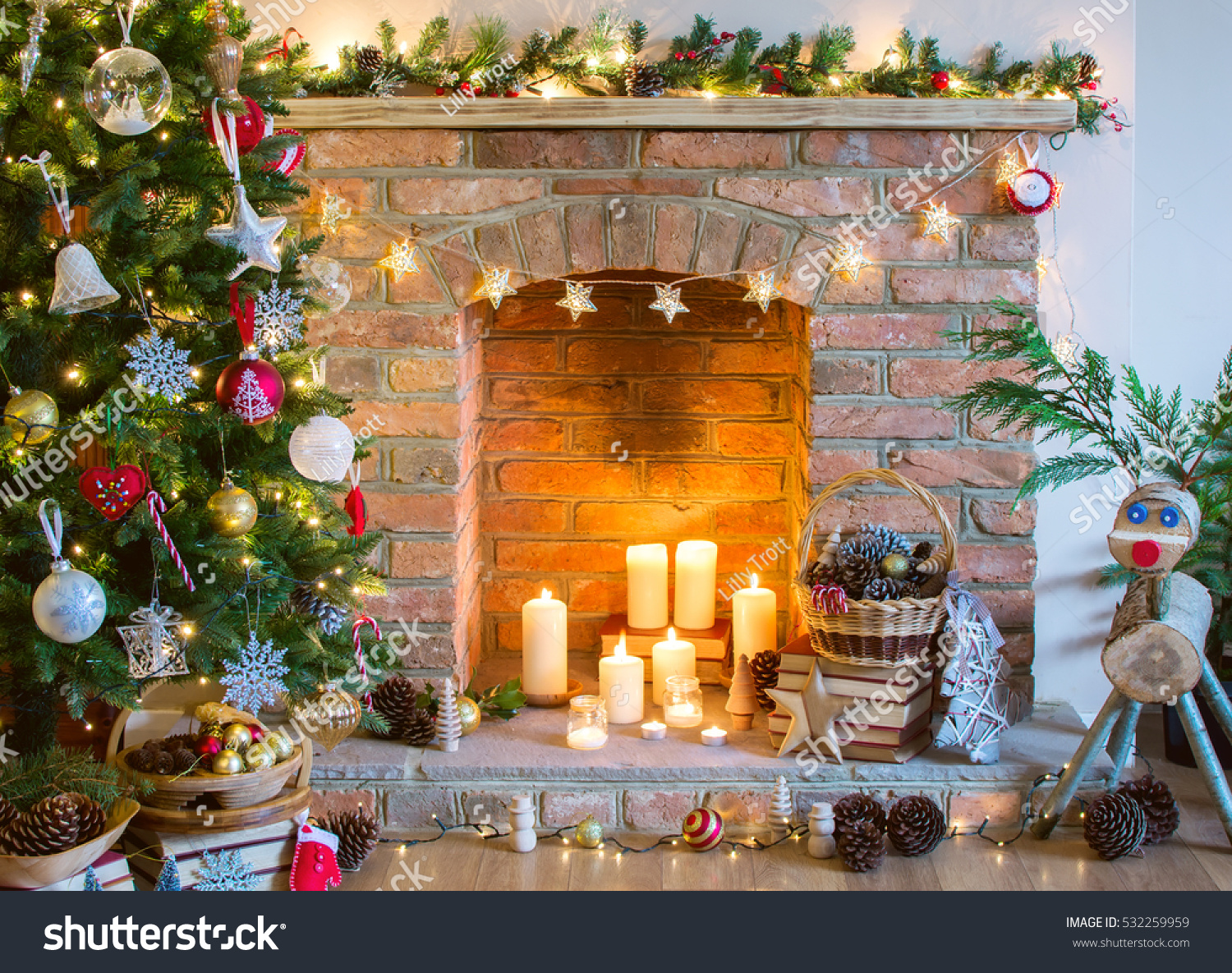 Christmas Setting Background Decorated Christmas Tree Stock Photo