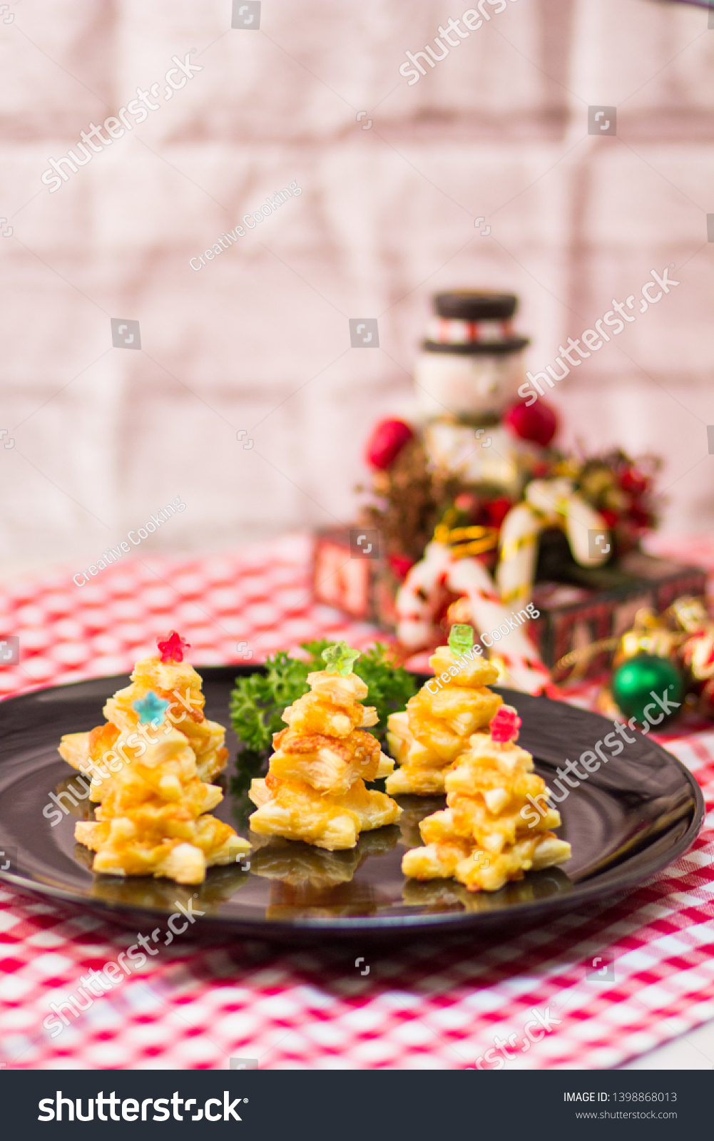 Christmas Tree Cheese Puff Christmas Party Food And Drink Stock Image 1398868013