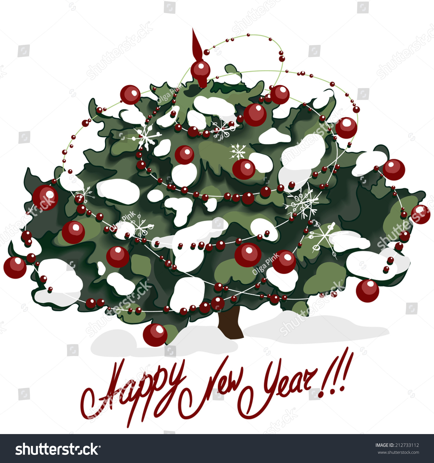 Christmas Tree Decorated Red Beads Isolated Stock Illustration