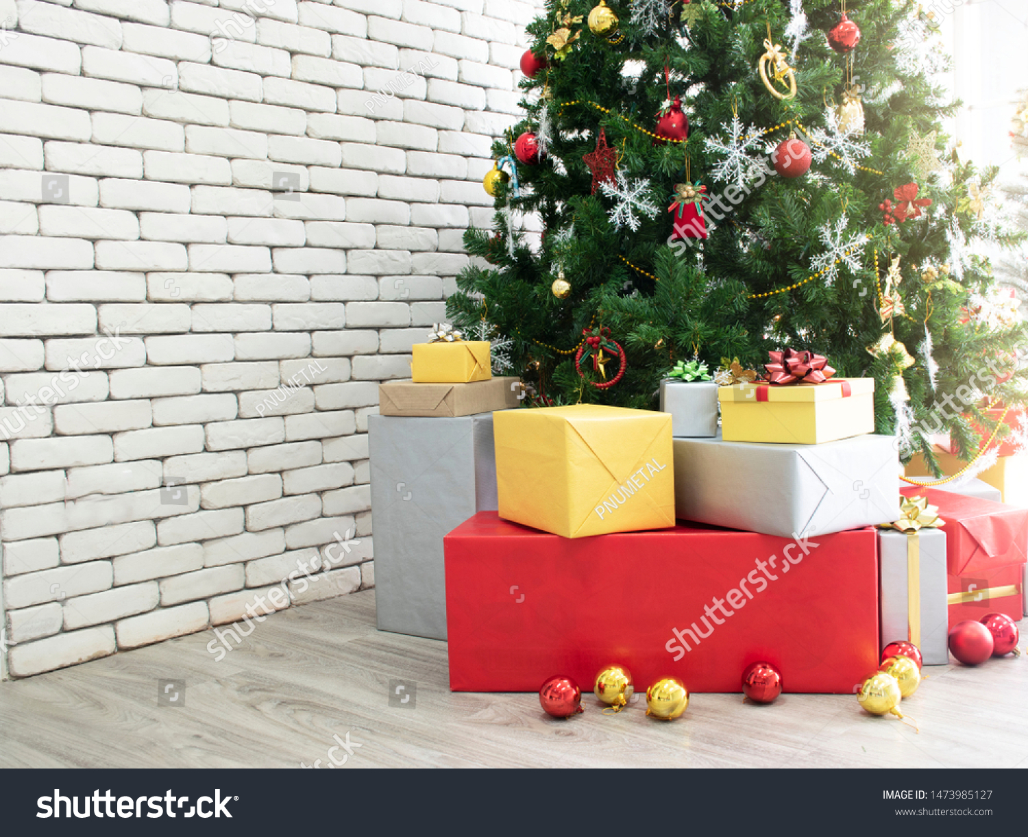 Christmas Tree Decorating All Beautiful Props Royalty Free Stock